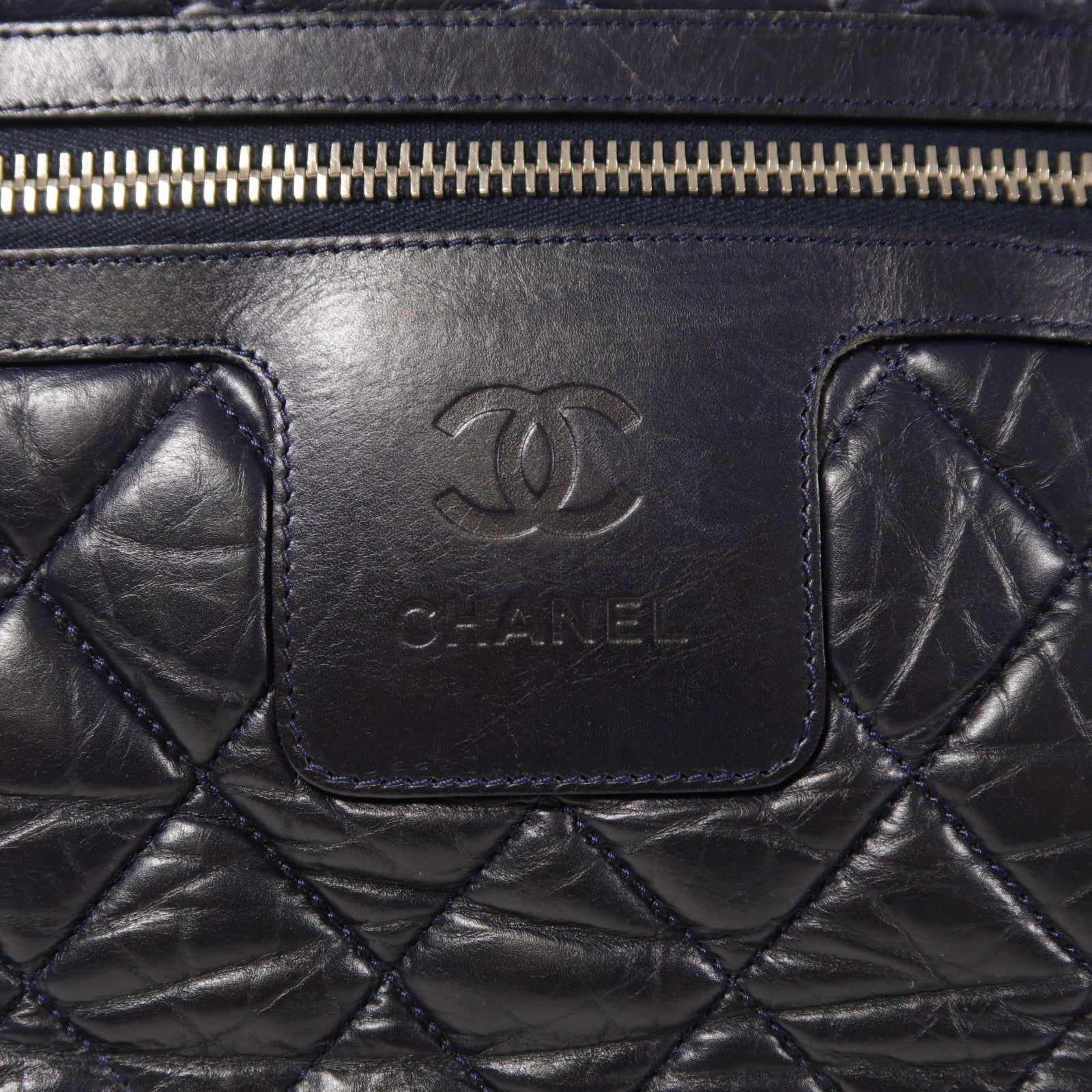 CHANEL CC SHW CoCo CoCoon Hand Bag Calfskin Leather Blue