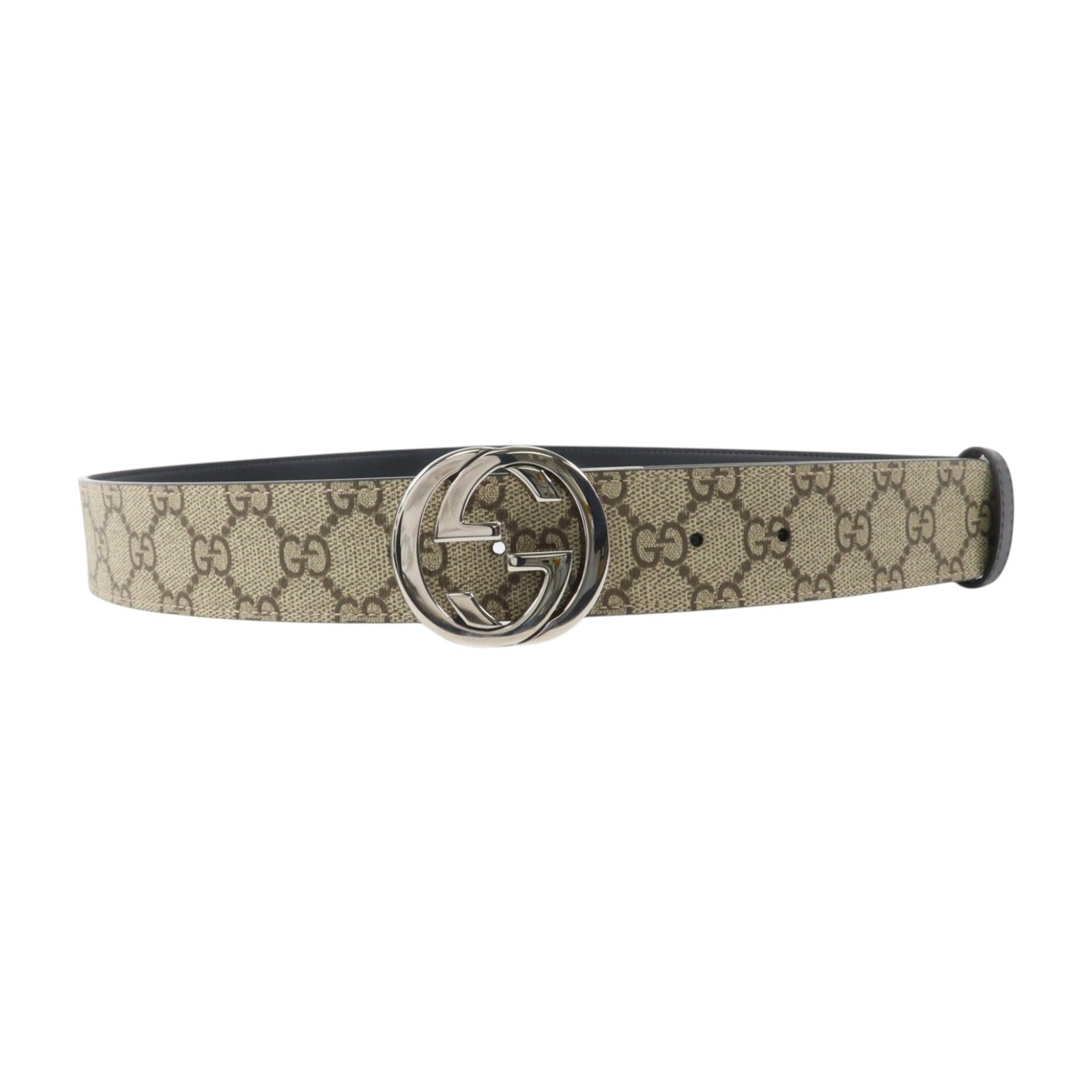 GUCCI 塗層帆布Interlocking G Belt (100Cm)銀扣要帶