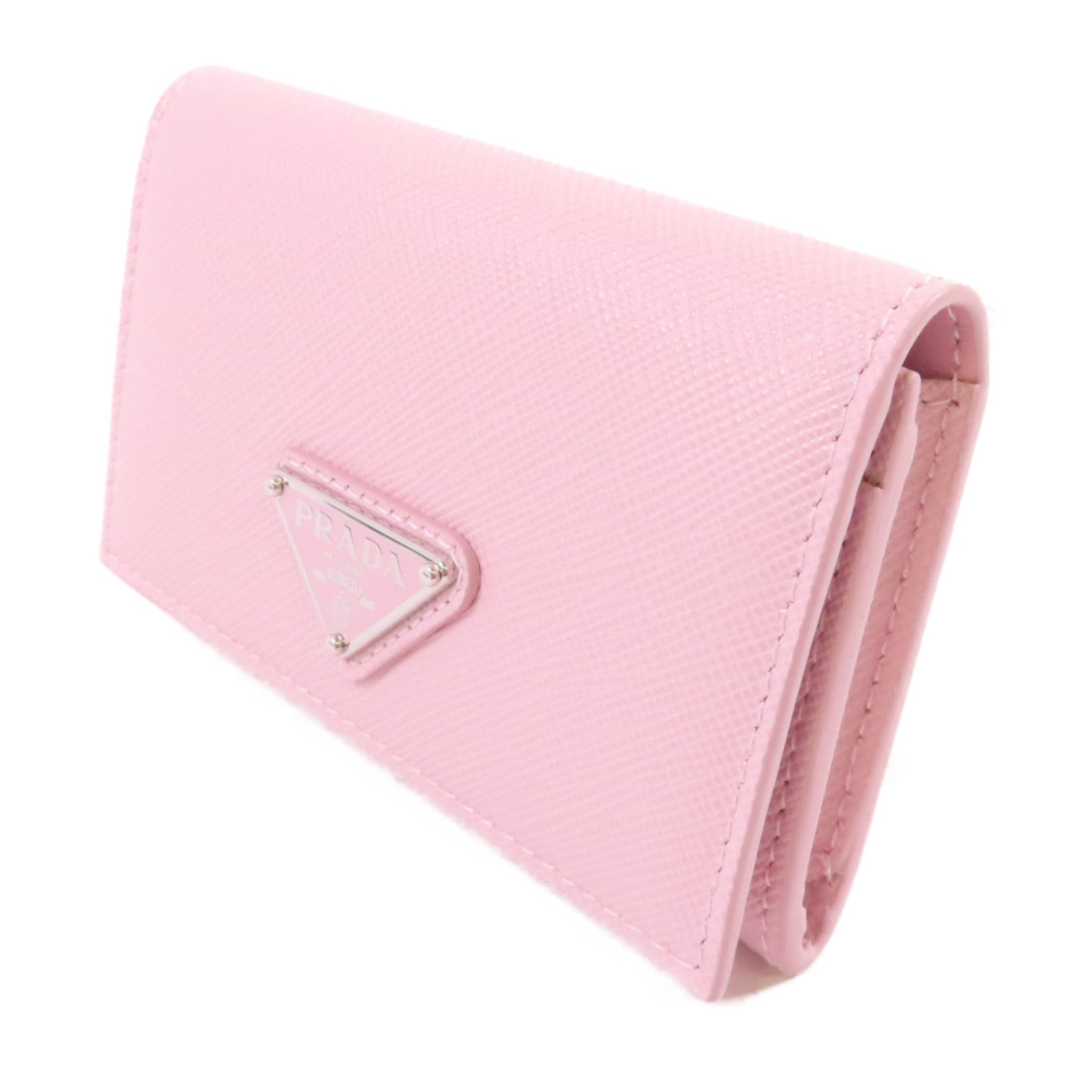 PRADA Saffiano皮革Card Case銀扣卡片套粉紅色