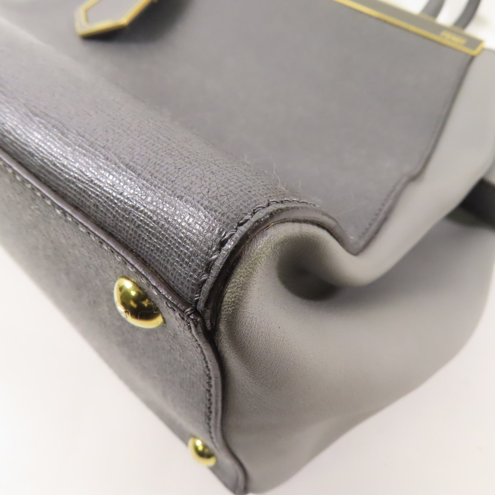 FENDI GHW 2 Jours 2 Way Shoulder Bag 8BH250 Calfskin Leather Grey