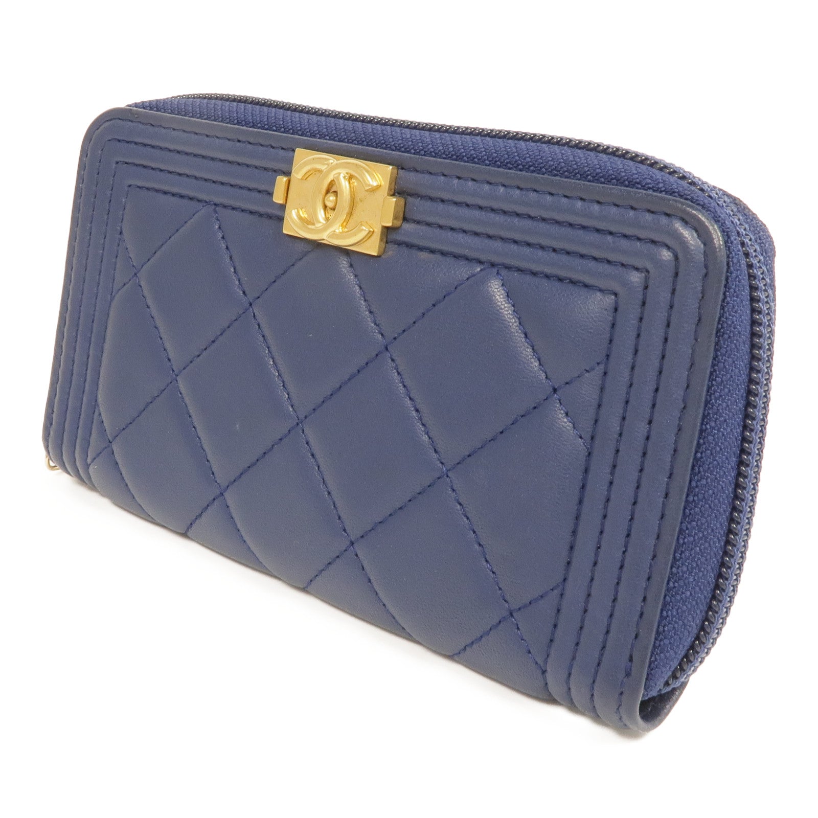 CHANEL 羊皮皮革Boy Zipped Wallet金扣錢包