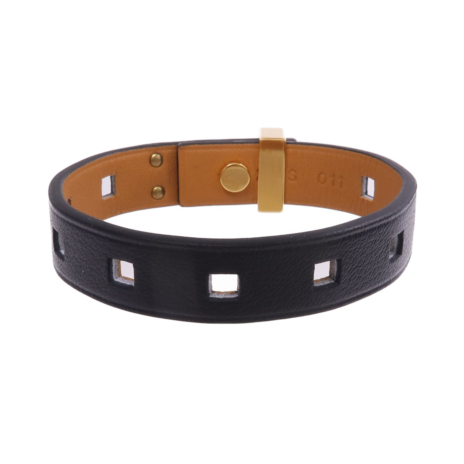 HERMES Evercolor皮革Mini Dog Clous金扣手帶Noir