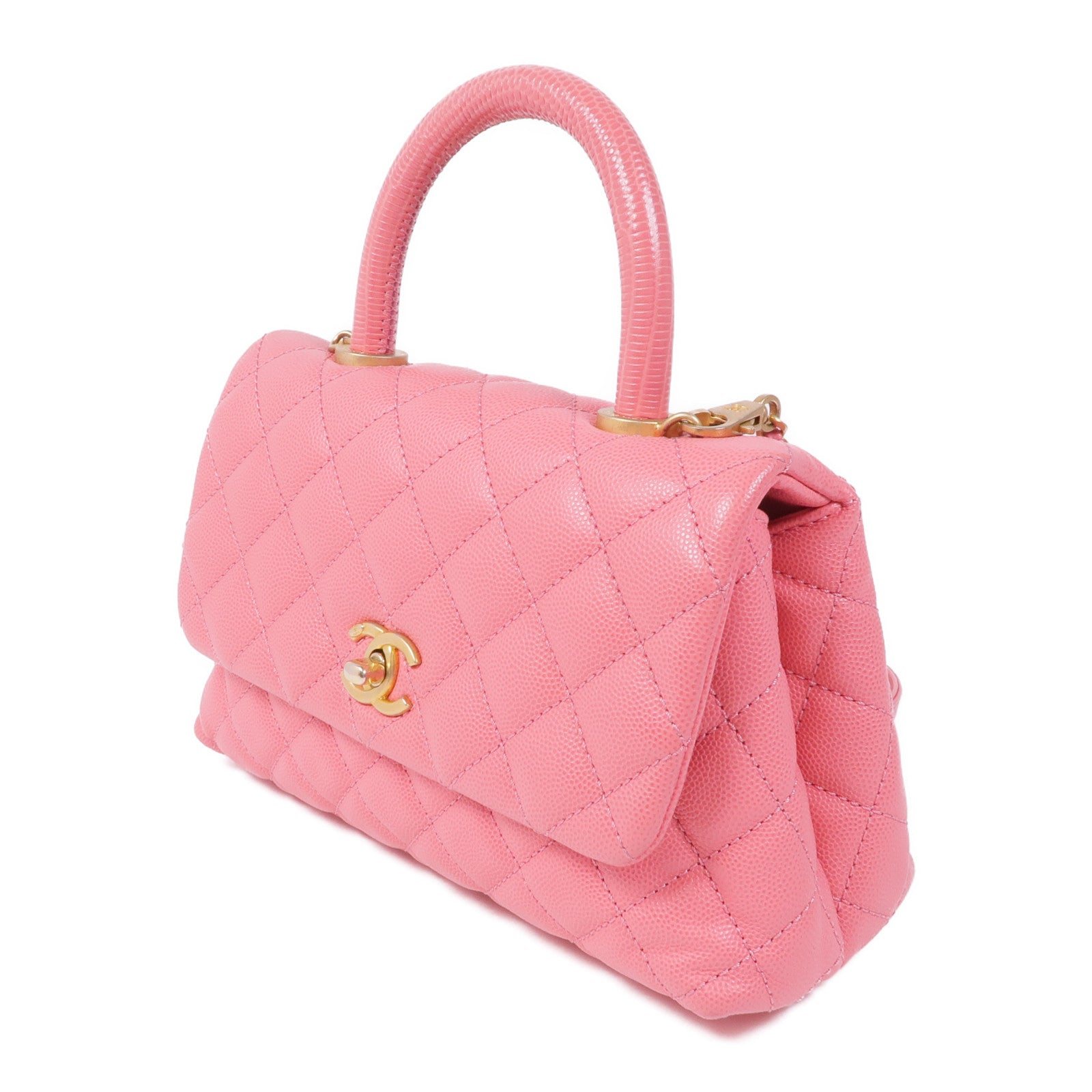 CHANEL 蜥蜴皮革/牛皮皮革Coco Handle Small金扣手挽肩背兩用袋