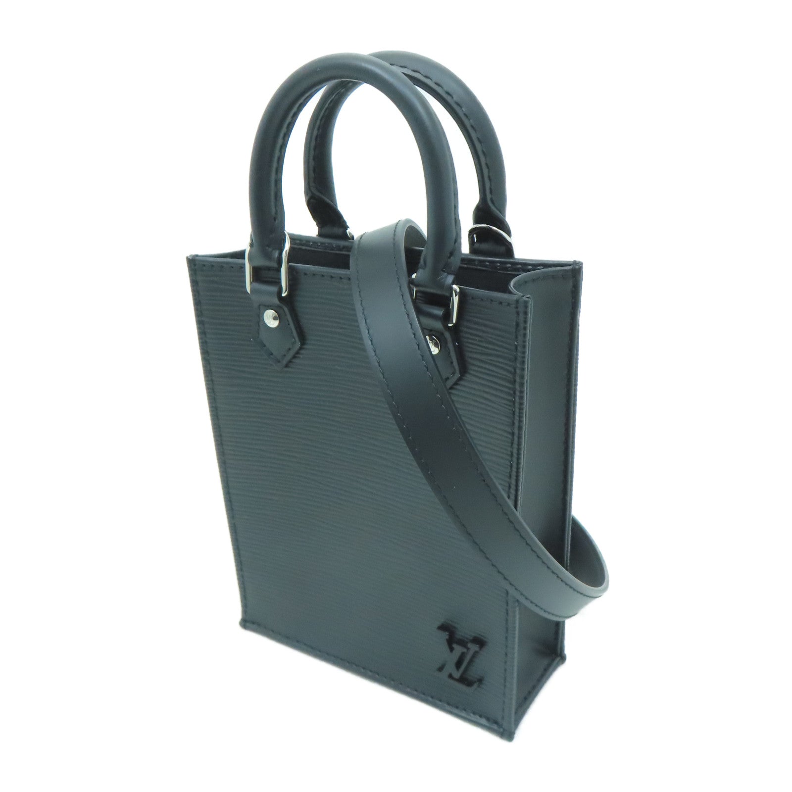 LOUIS VUITTON 【激減優惠】Epi Petit Sac Plat銀扣手挽肩背兩用袋黑色