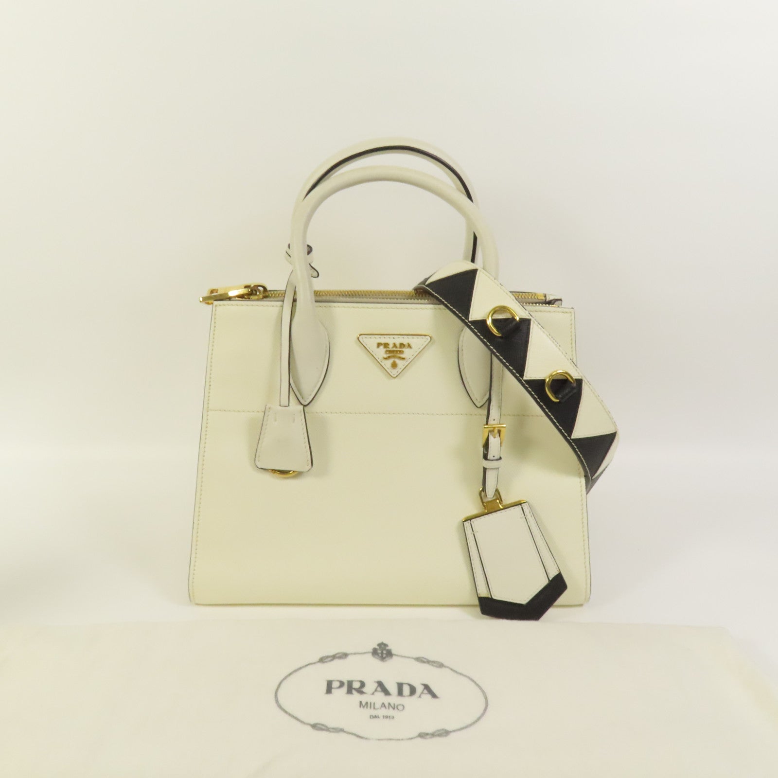 PRADA Saffiano皮革Shoulder Bag金扣手挽肩背兩用袋