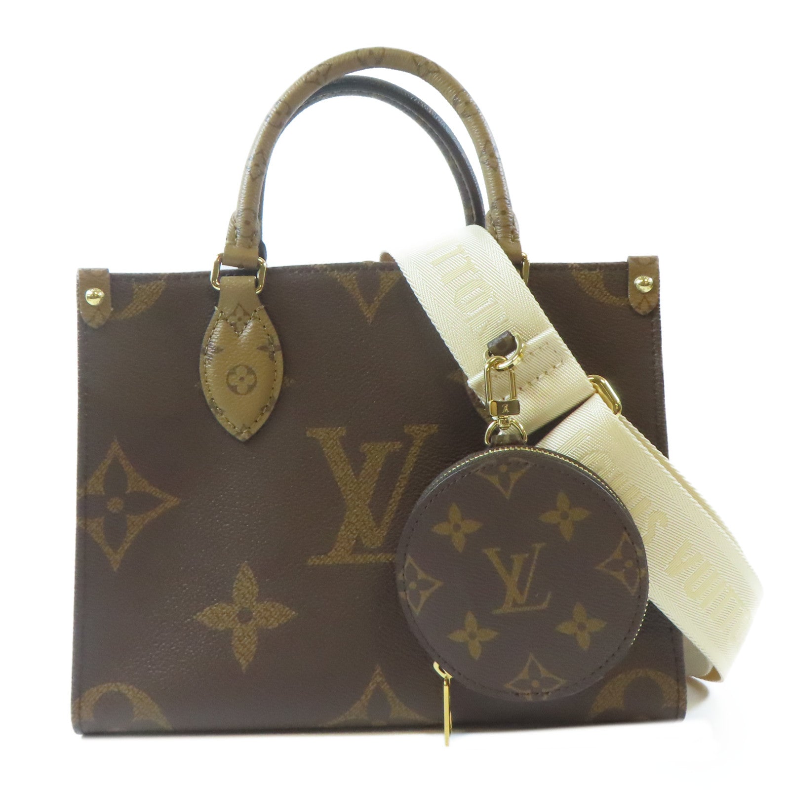LOUIS VUITTON Monogram On The Go PM金扣手挽肩背兩用袋啡色
