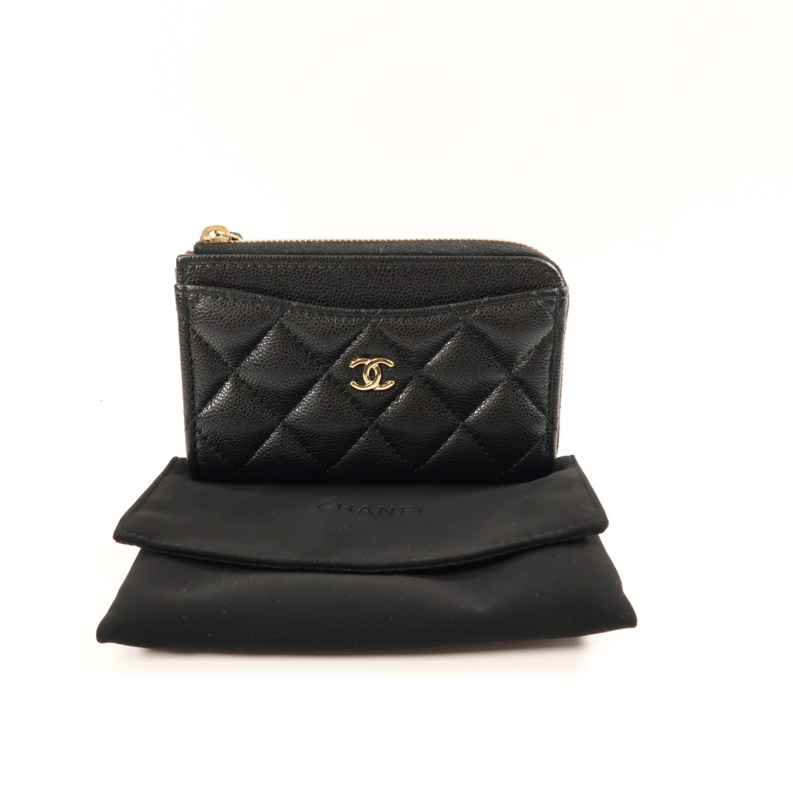 CHANEL 菱格牛皮皮革Card Case金扣卡片套黑色