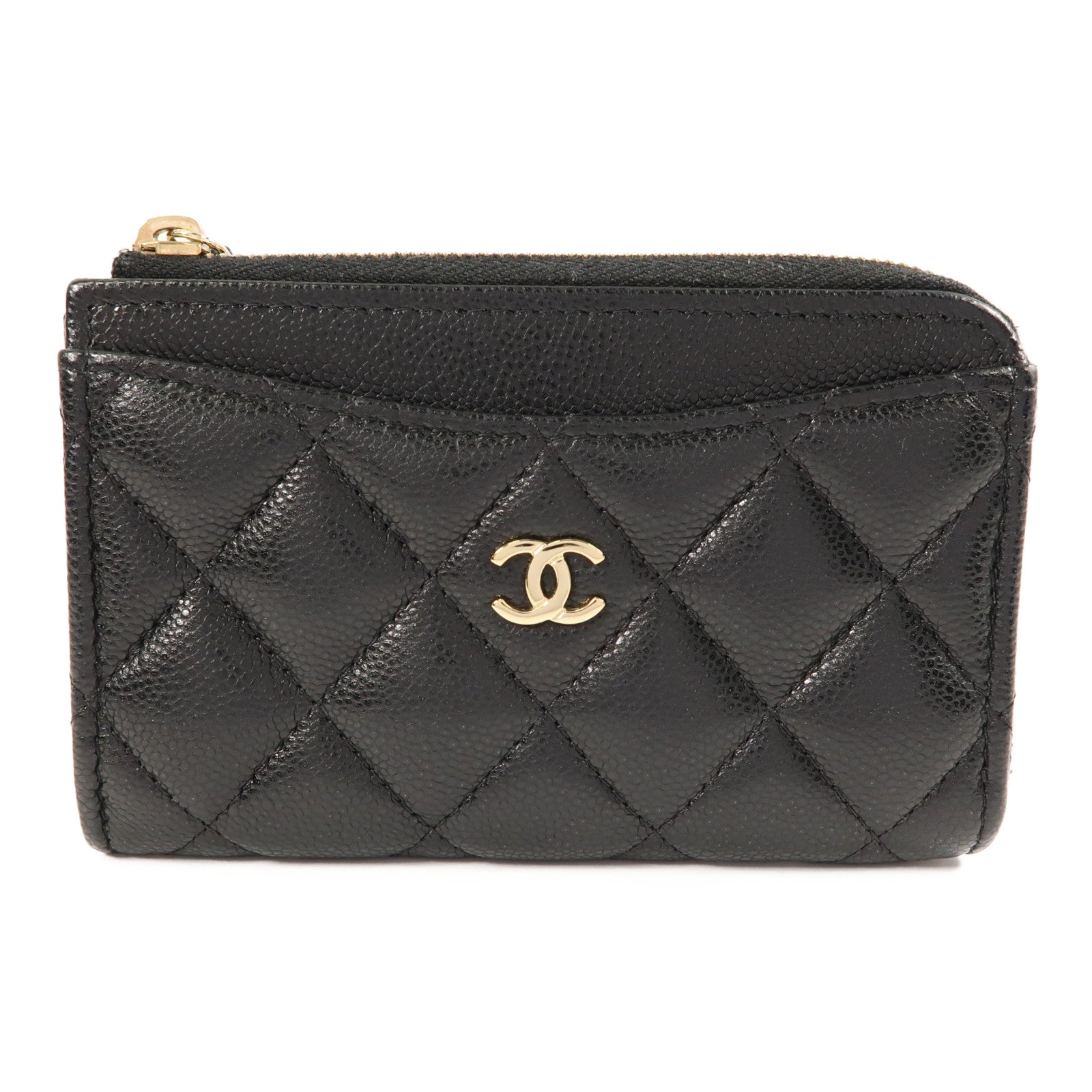 CHANEL 菱格牛皮皮革Card Case金扣卡片套黑色