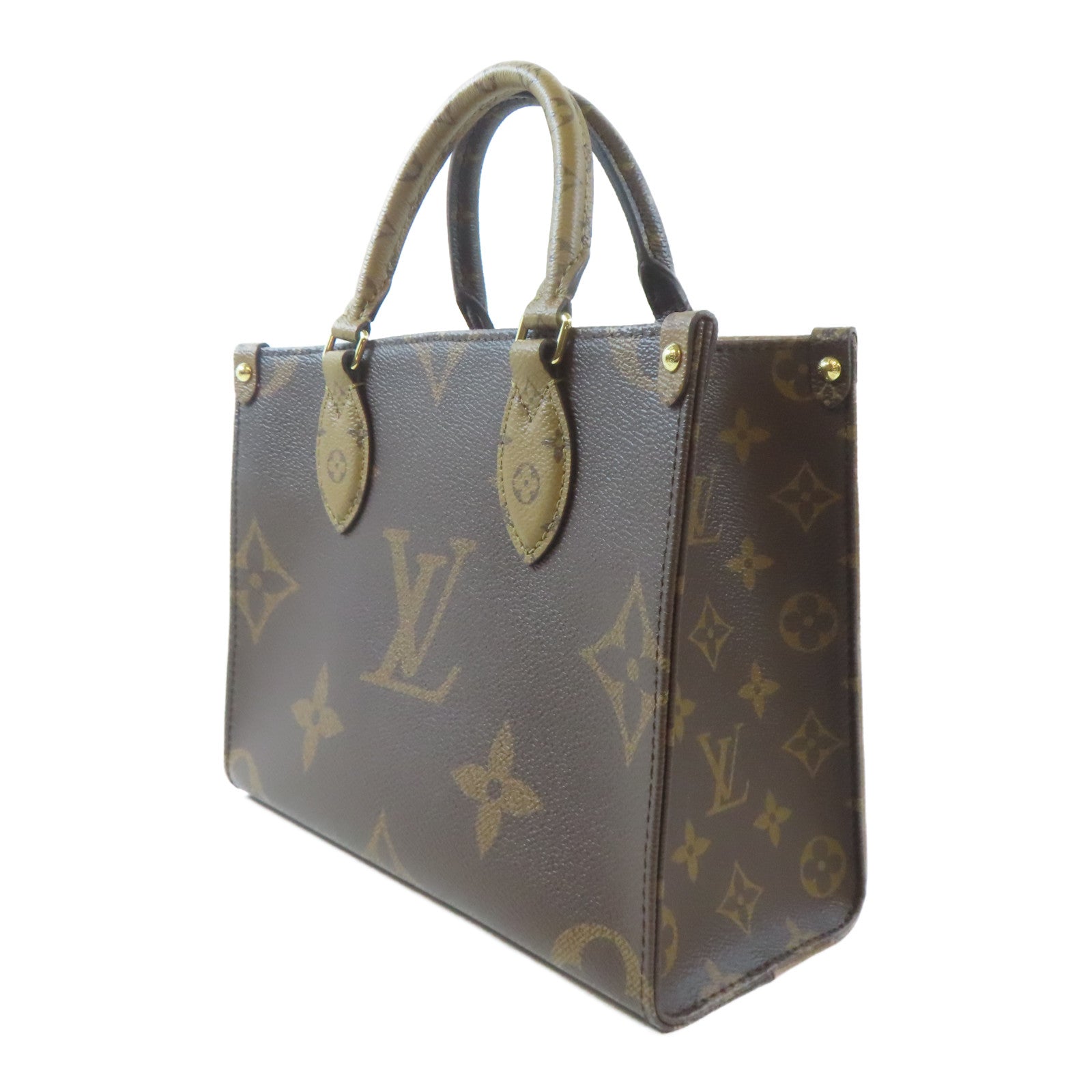 LOUIS VUITTON Monogram On The Go PM金扣手挽肩背兩用袋啡色