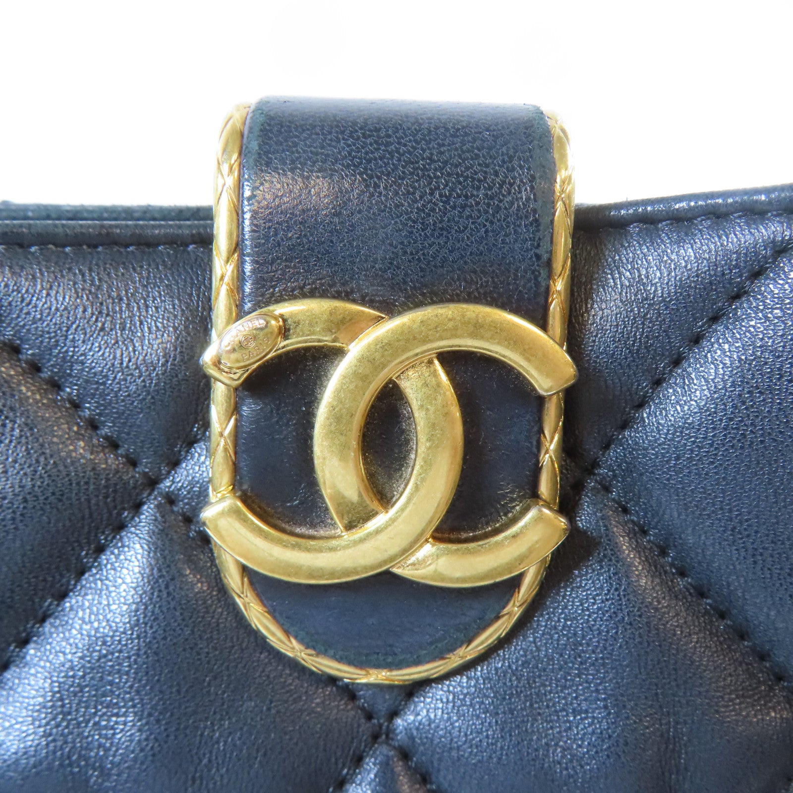 CHANEL 【激減優惠】菱格羊皮皮革Chain Shoulder Bag金扣鏈帶肩背袋深藍色