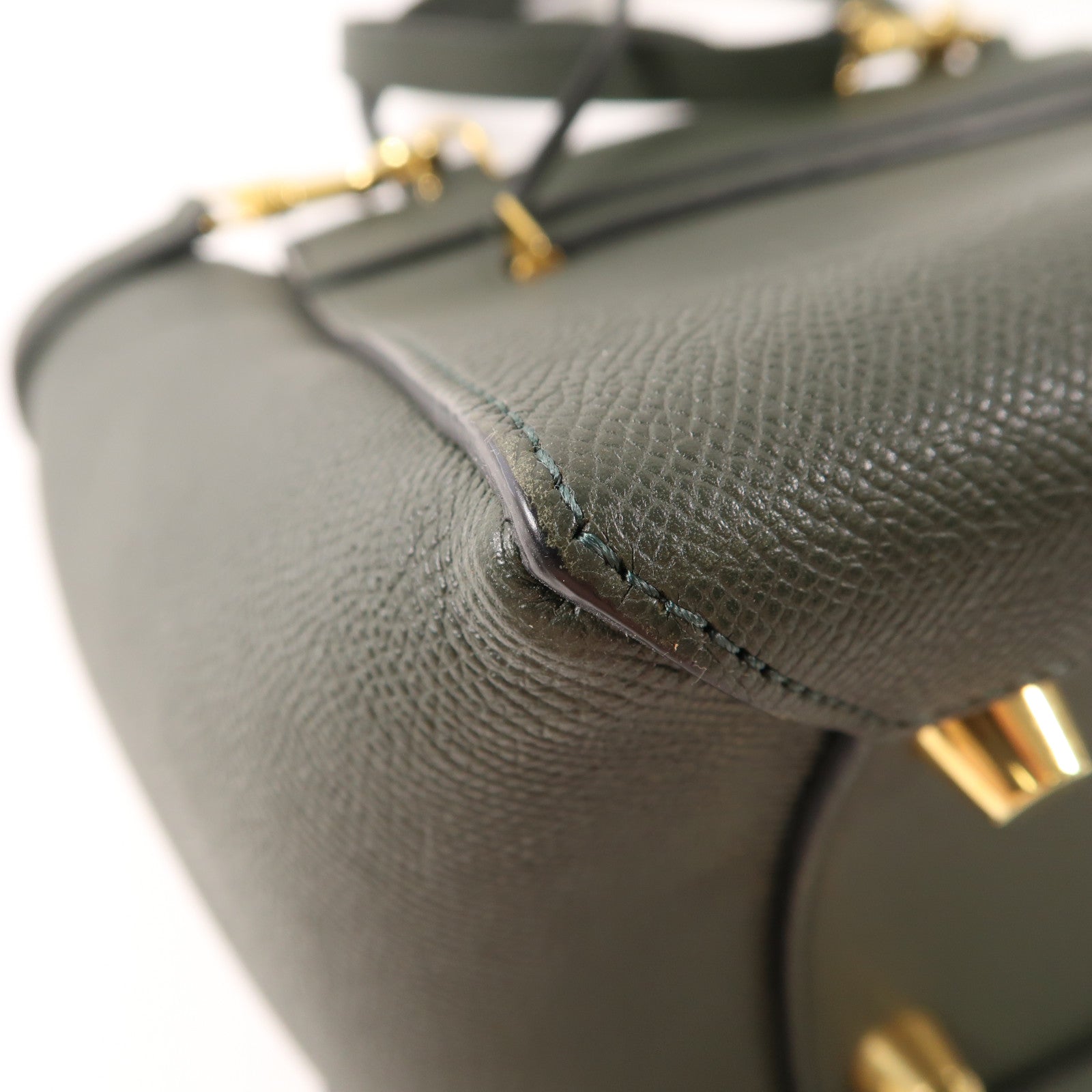 CELINE 牛皮皮革Mini Belt Bag金扣手挽肩背兩用袋深綠色
