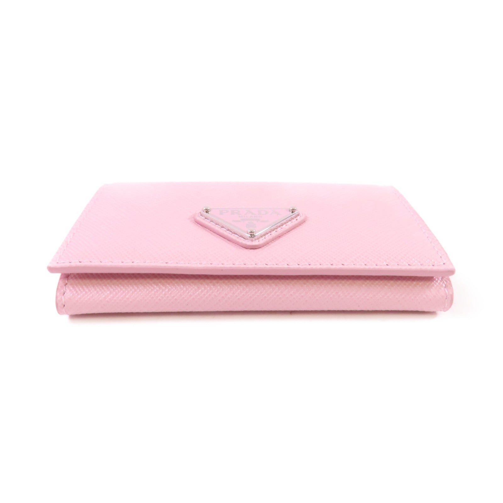 PRADA Saffiano皮革Card Case銀扣卡片套粉紅色