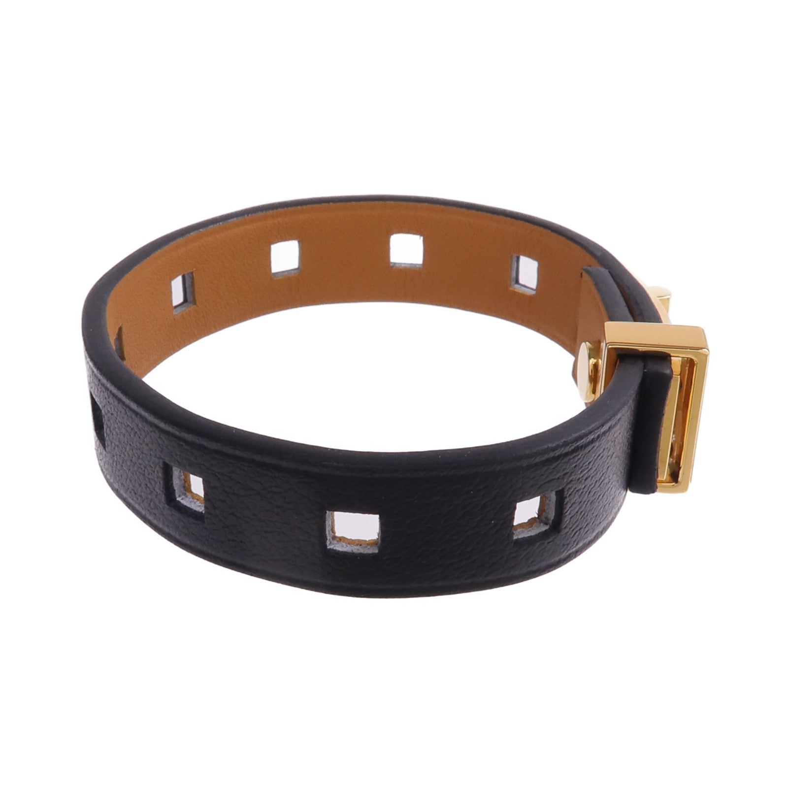 HERMES Evercolor皮革Mini Dog Clous金扣手帶Noir