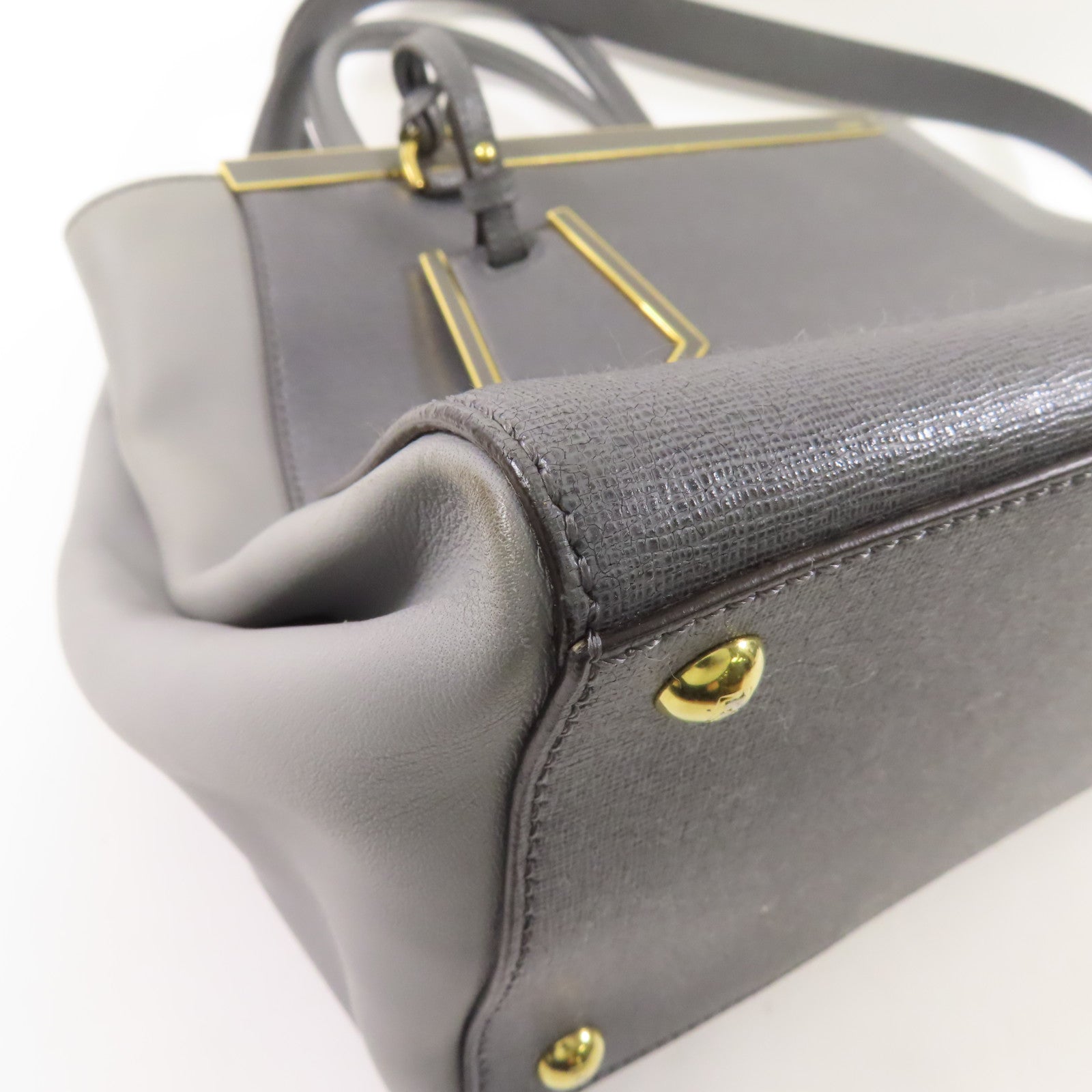 FENDI GHW 2 Jours 2 Way Shoulder Bag 8BH250 Calfskin Leather Grey