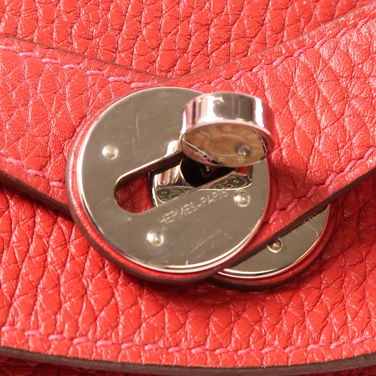 HERMES Clemence皮革Lindy 30銀扣手挽肩背兩用袋Rouge Casaque紅色