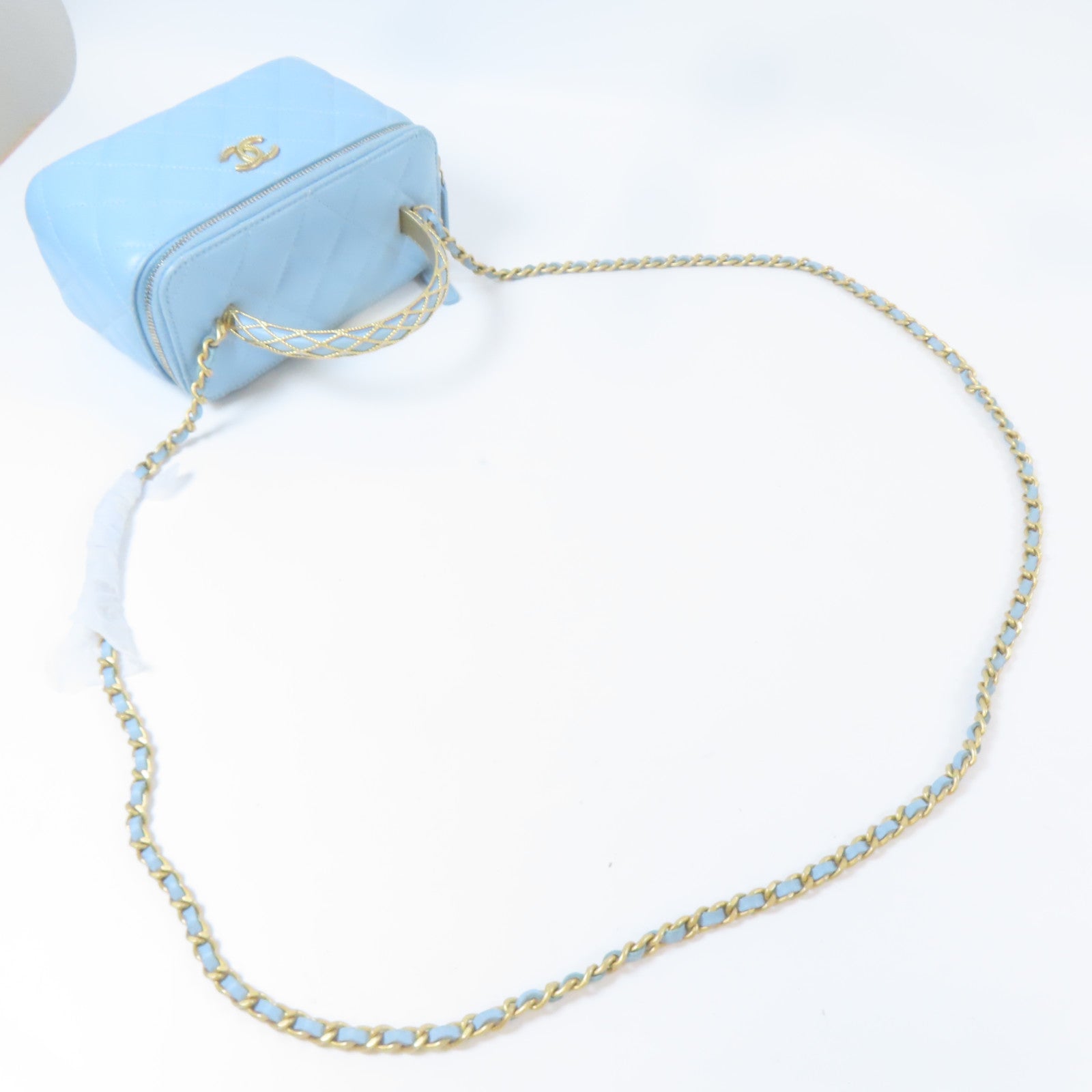 CHANEL 【激減優惠】菱格羊皮皮革Top Handle Vanity金扣手挽肩背兩用袋藍色