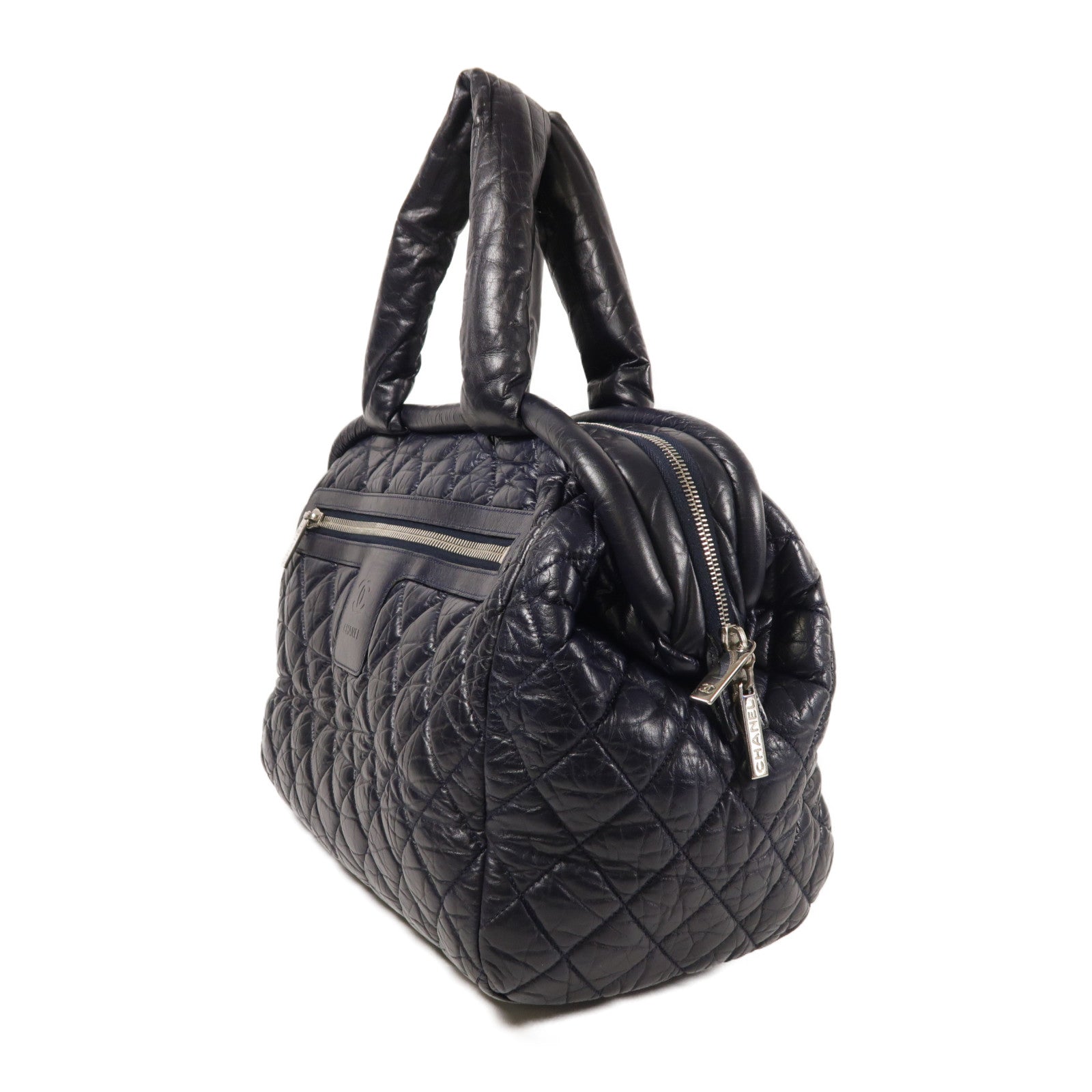 CHANEL CC SHW CoCo CoCoon Hand Bag Calfskin Leather Blue