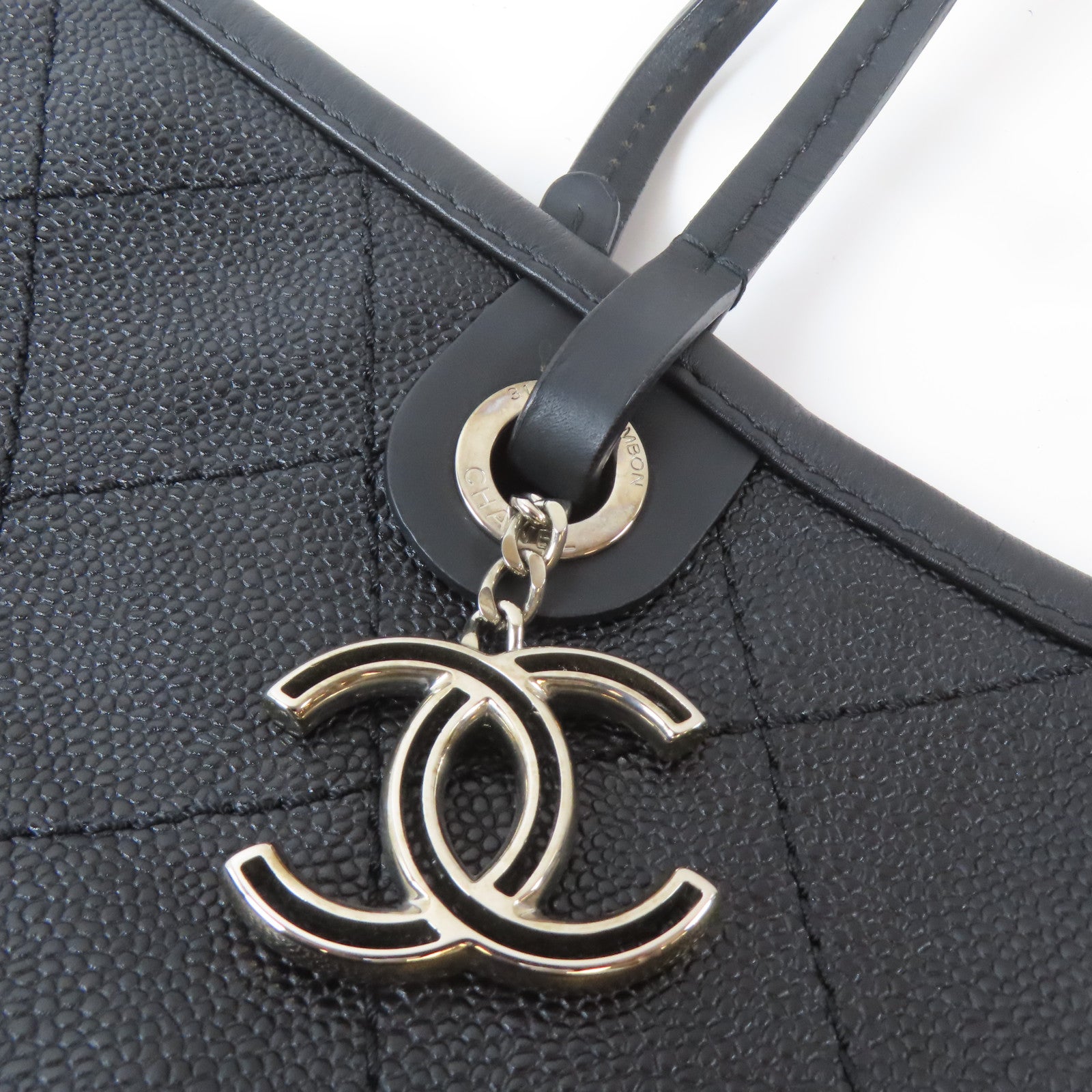 CHANEL 【激減優惠】菱格Caviar皮革Totebag銀扣手挽袋黑色