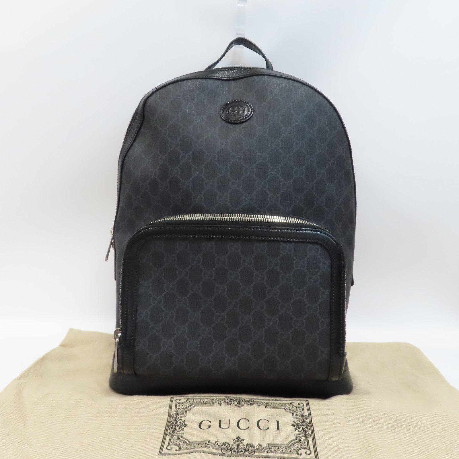 GUCCI 塗層帆布Backpack銀扣背包黑色