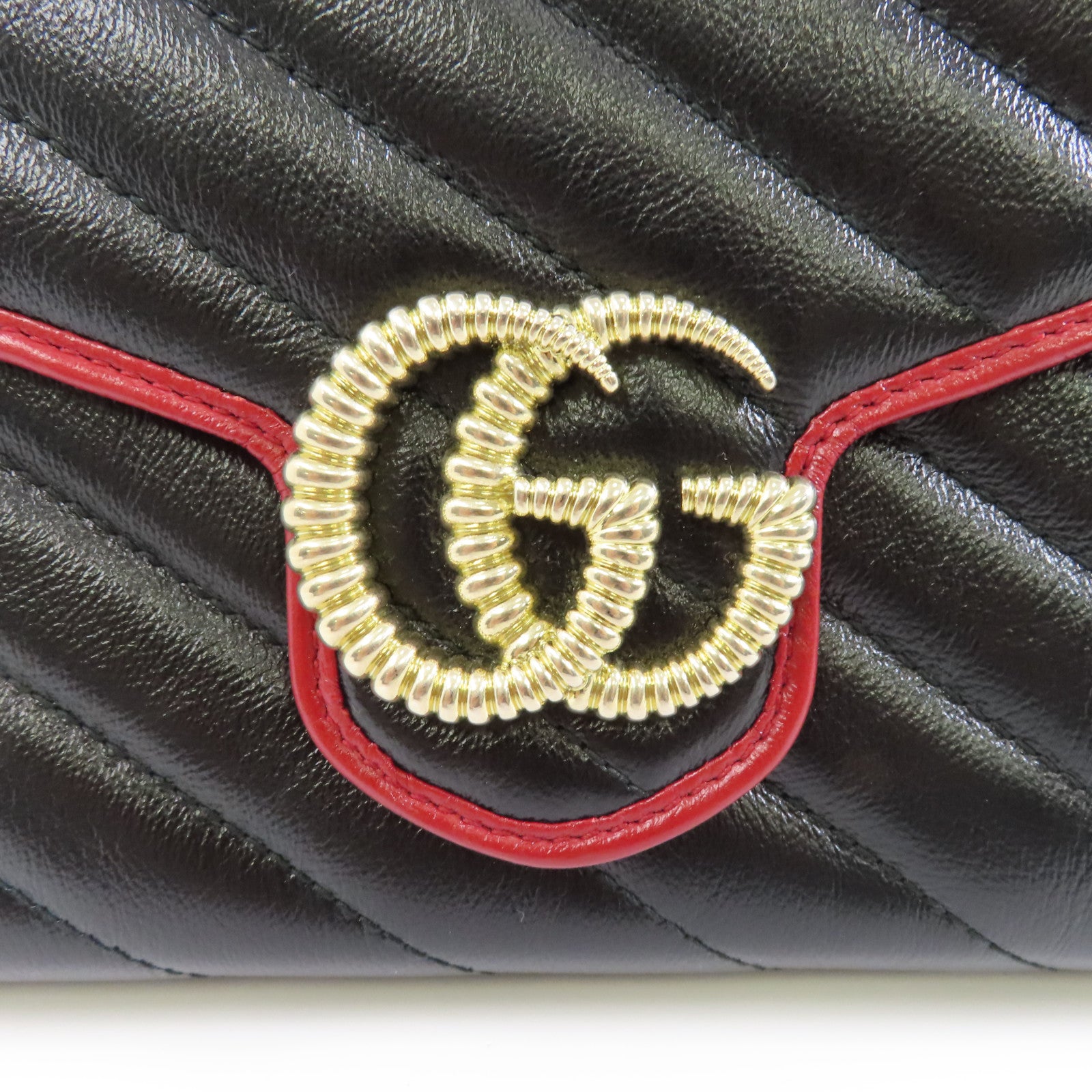 GUCCI 牛皮皮革Chain Shoulder Bag金扣鏈帶肩背袋黑色/紅色