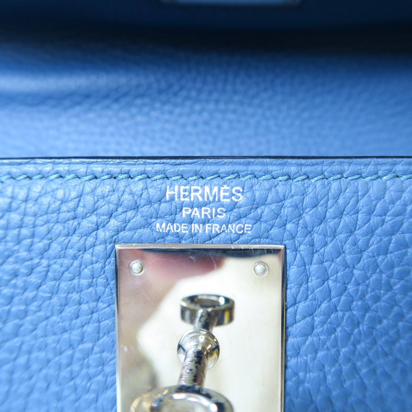 HERMES 【激減優惠】Clemence皮革Kelly 28銀扣手挽肩背兩用袋藍色