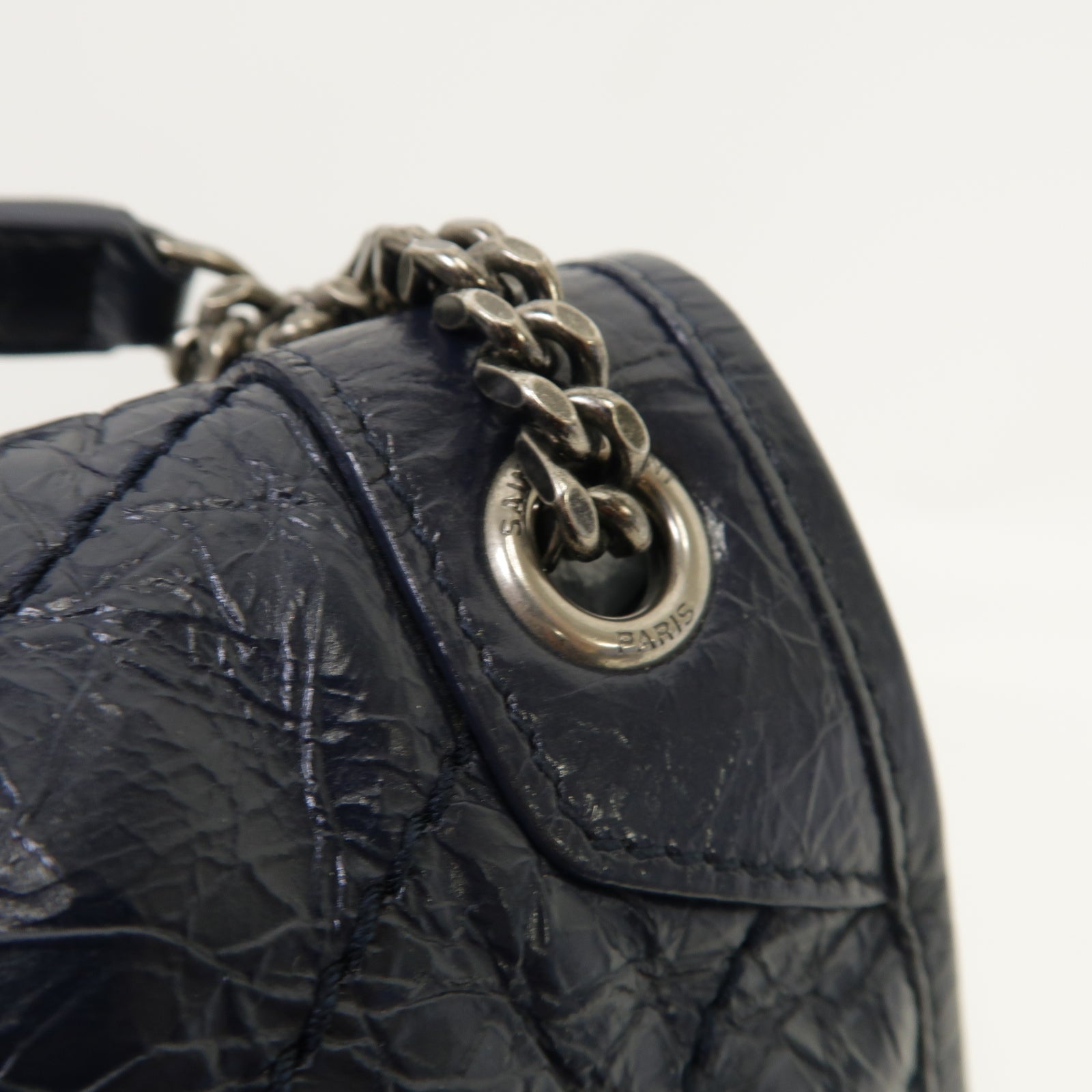 SAINT LAURENT 牛皮皮革Mini Niki Chain Shoulder Bag銀扣鏈帶肩背袋藍色