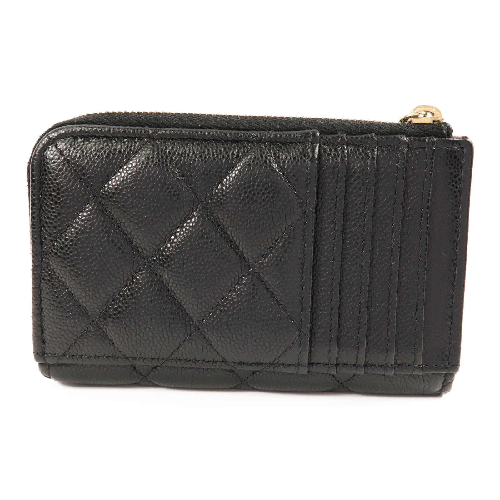 CHANEL 菱格牛皮皮革Card Case金扣卡片套黑色