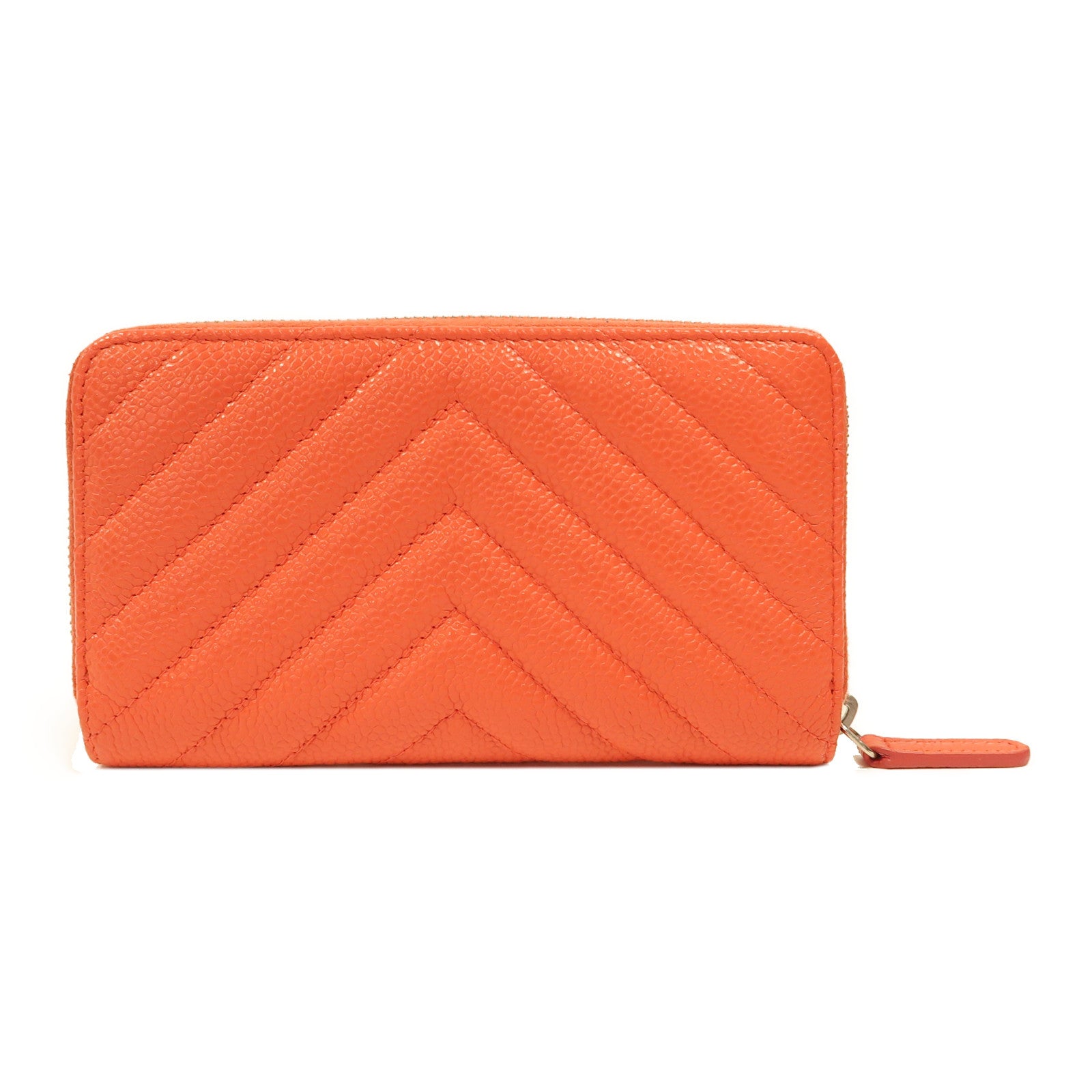 CHANEL 牛皮皮革Long Wallet銀扣長錢包橙色