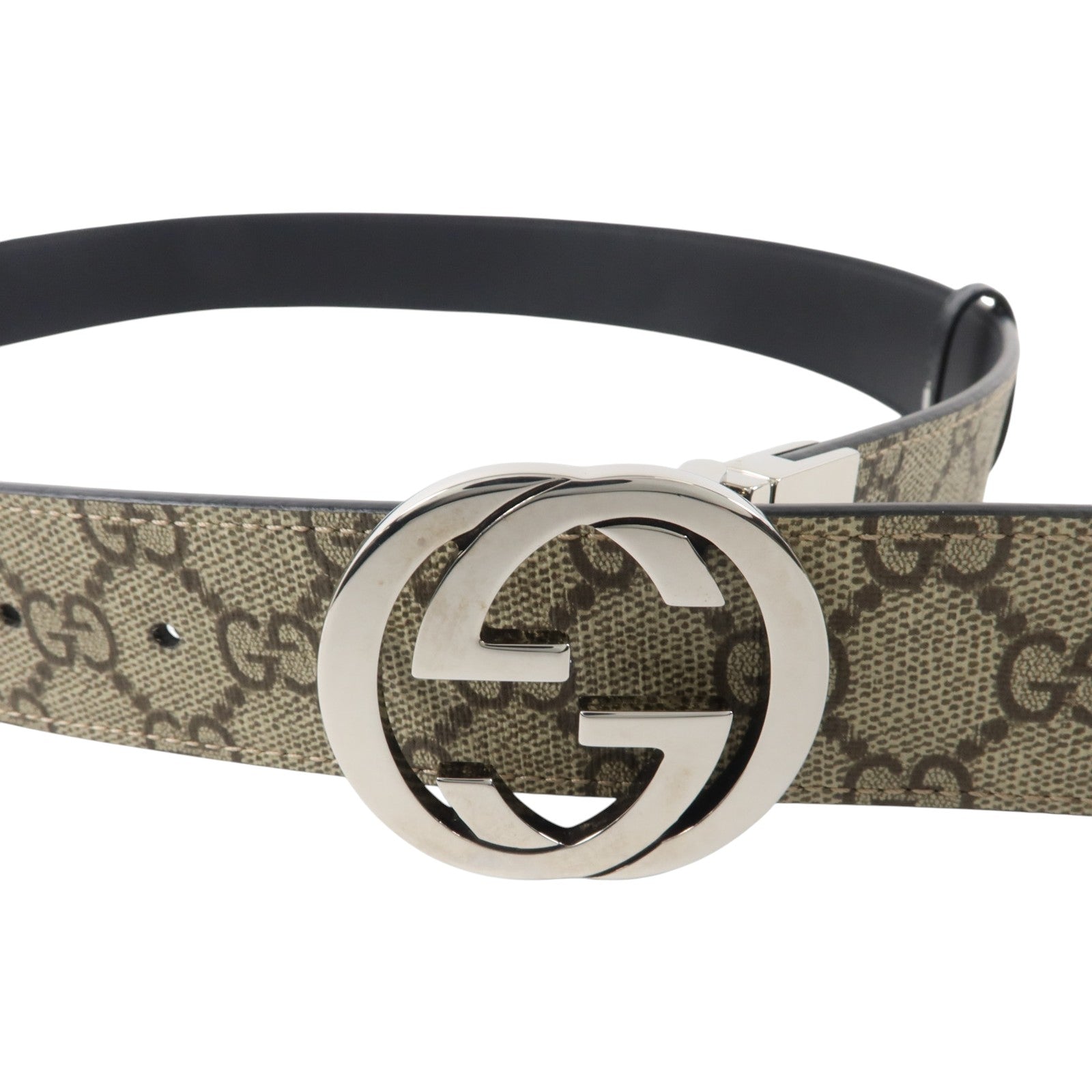 GUCCI 塗層帆布Interlocking G Belt (100Cm)銀扣要帶