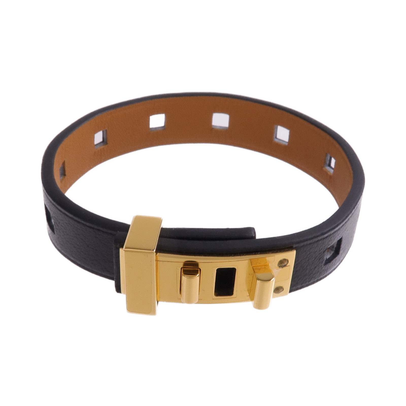 HERMES Evercolor皮革Mini Dog Clous金扣手帶Noir