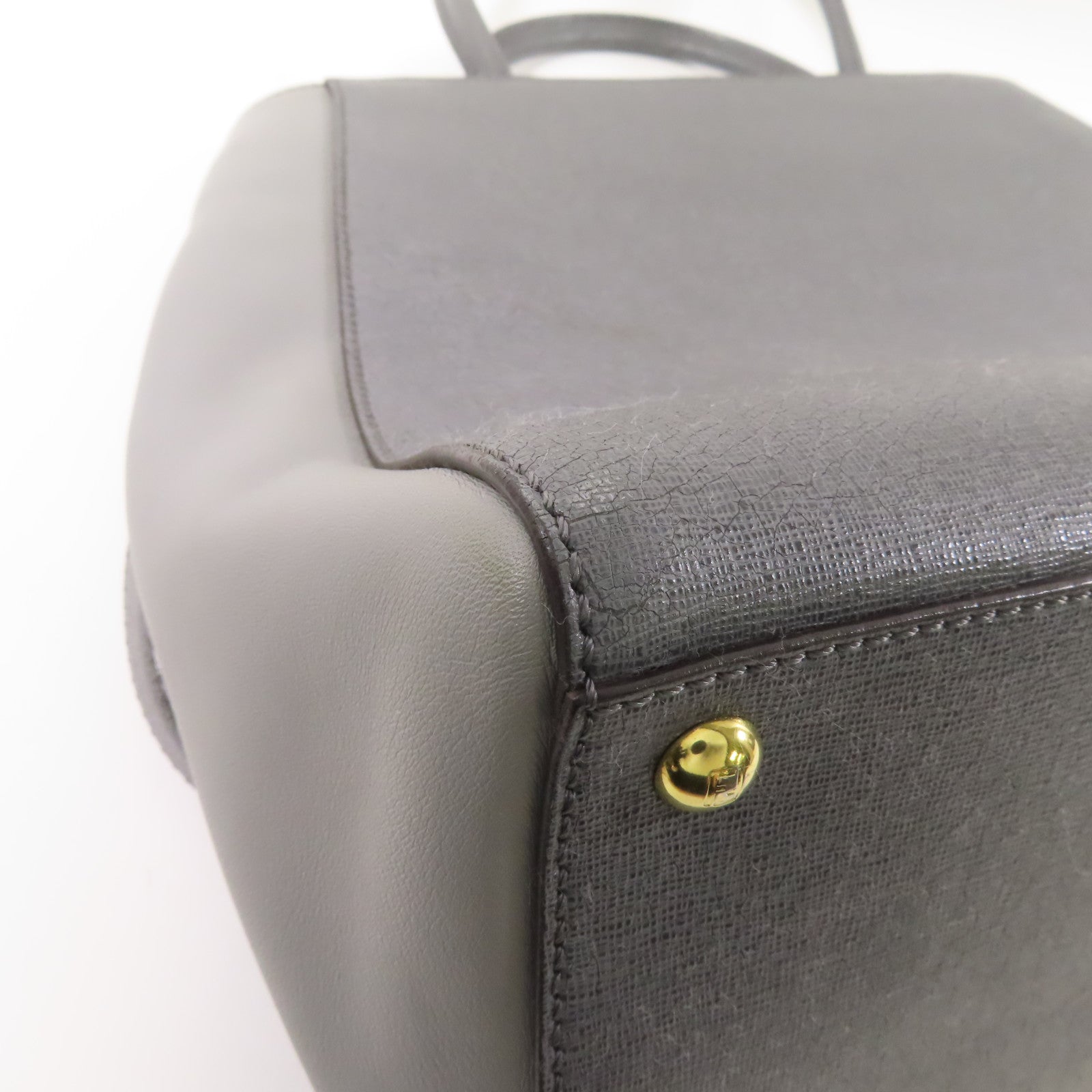 FENDI GHW 2 Jours 2 Way Shoulder Bag 8BH250 Calfskin Leather Grey