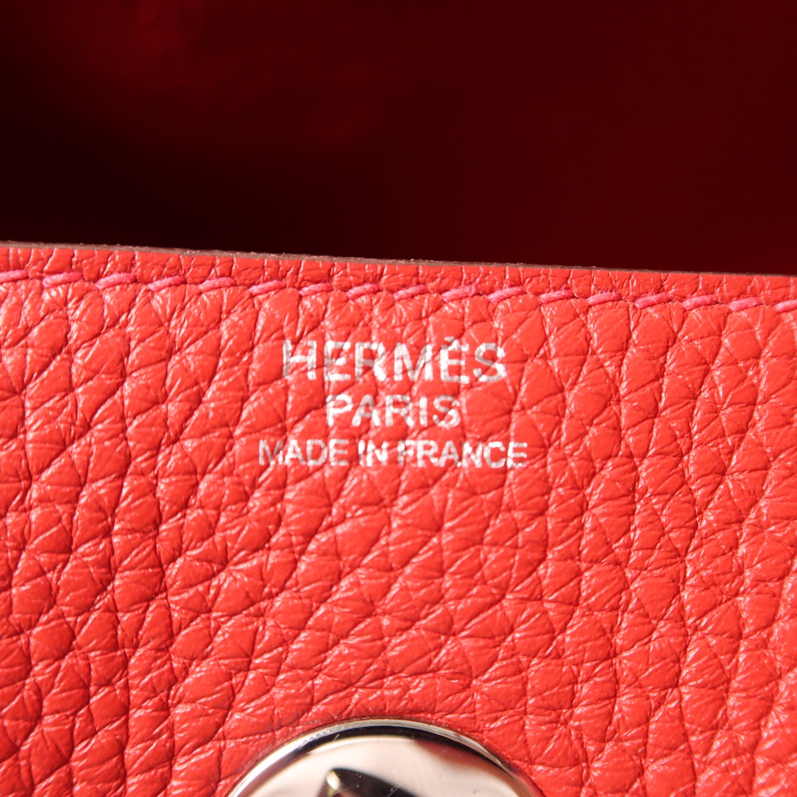 HERMES Clemence皮革Lindy 30銀扣手挽肩背兩用袋Rouge Casaque紅色