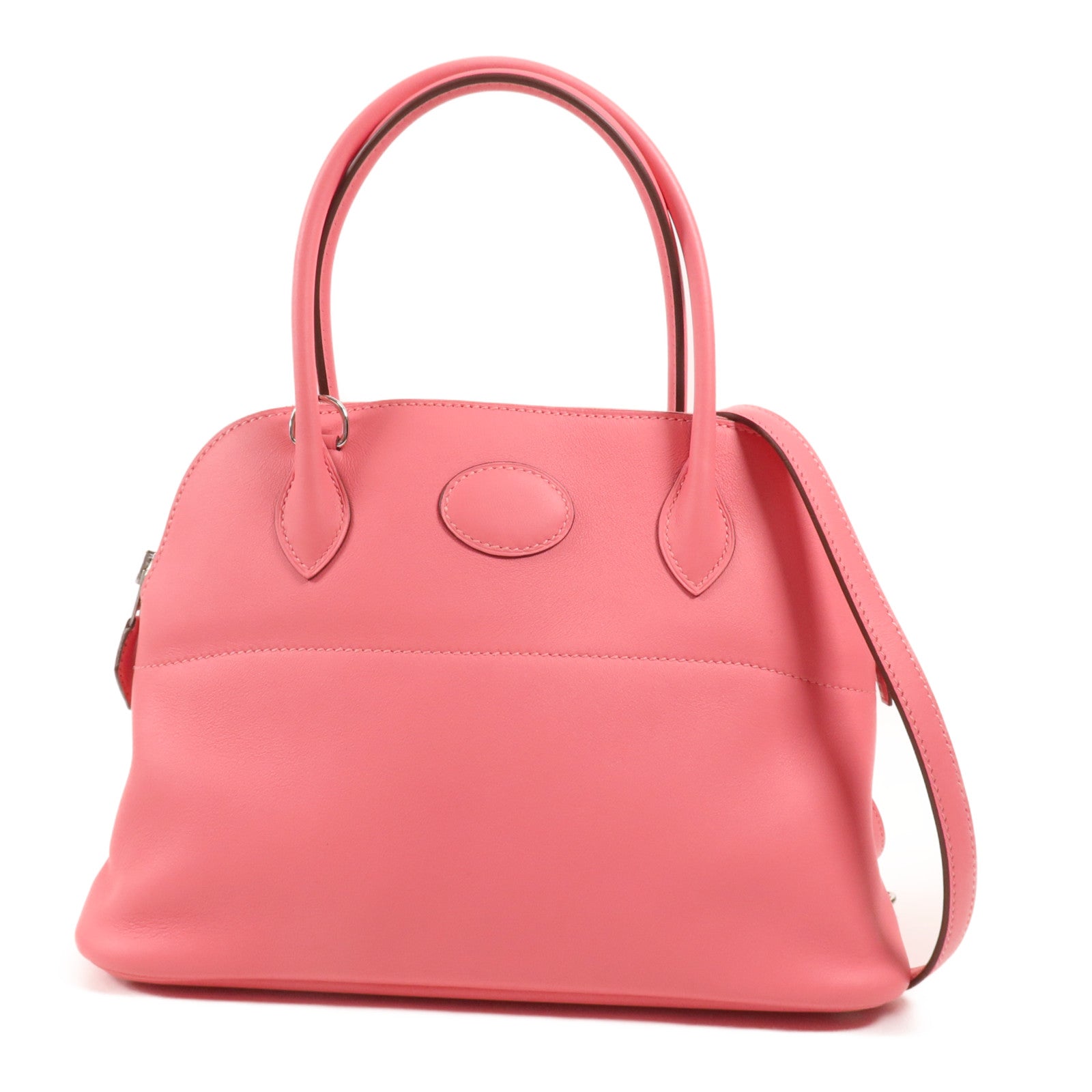 HERMES Swift皮革Bolide 27銀扣手挽肩背兩用袋Rose Azalee