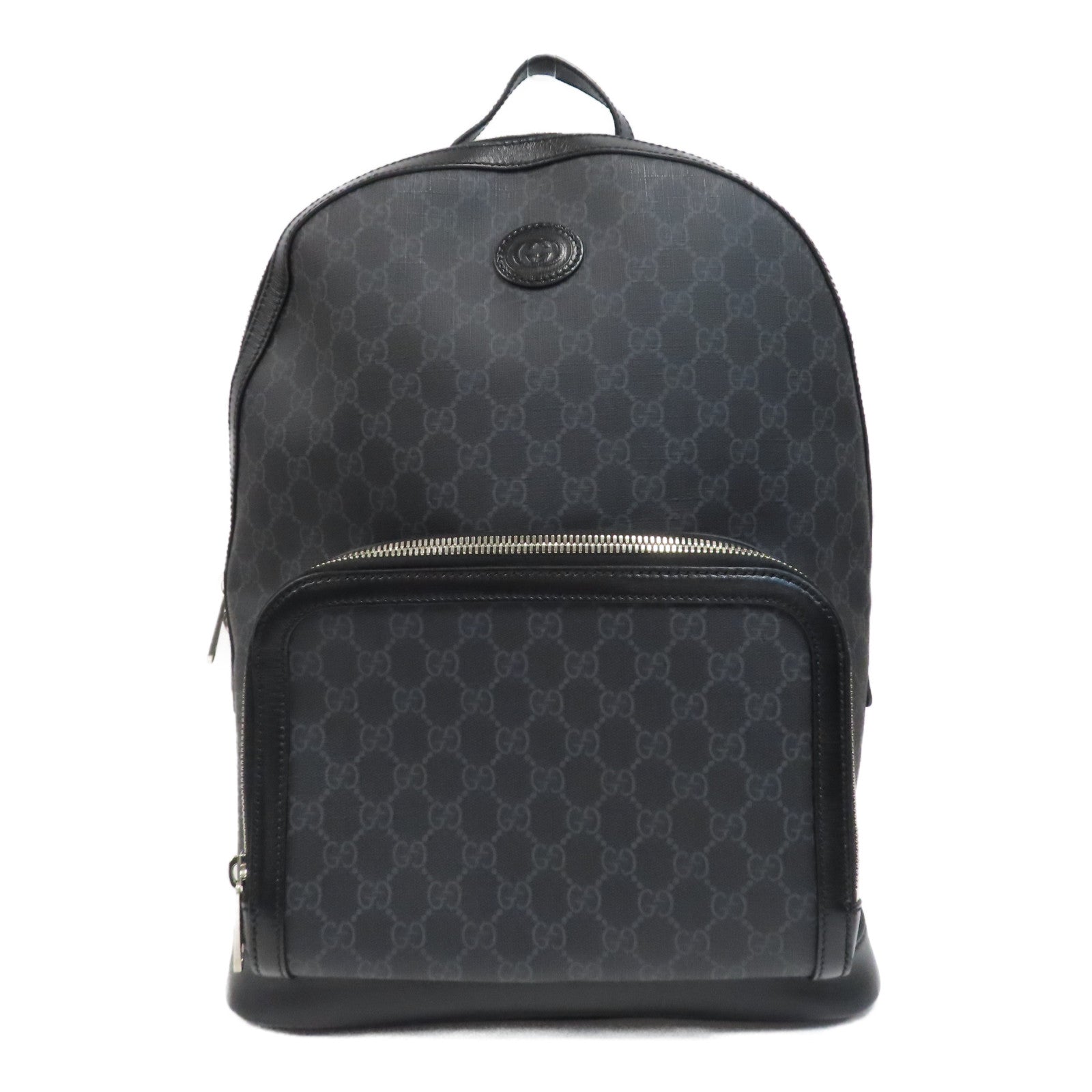 GUCCI 塗層帆布Backpack銀扣背包黑色