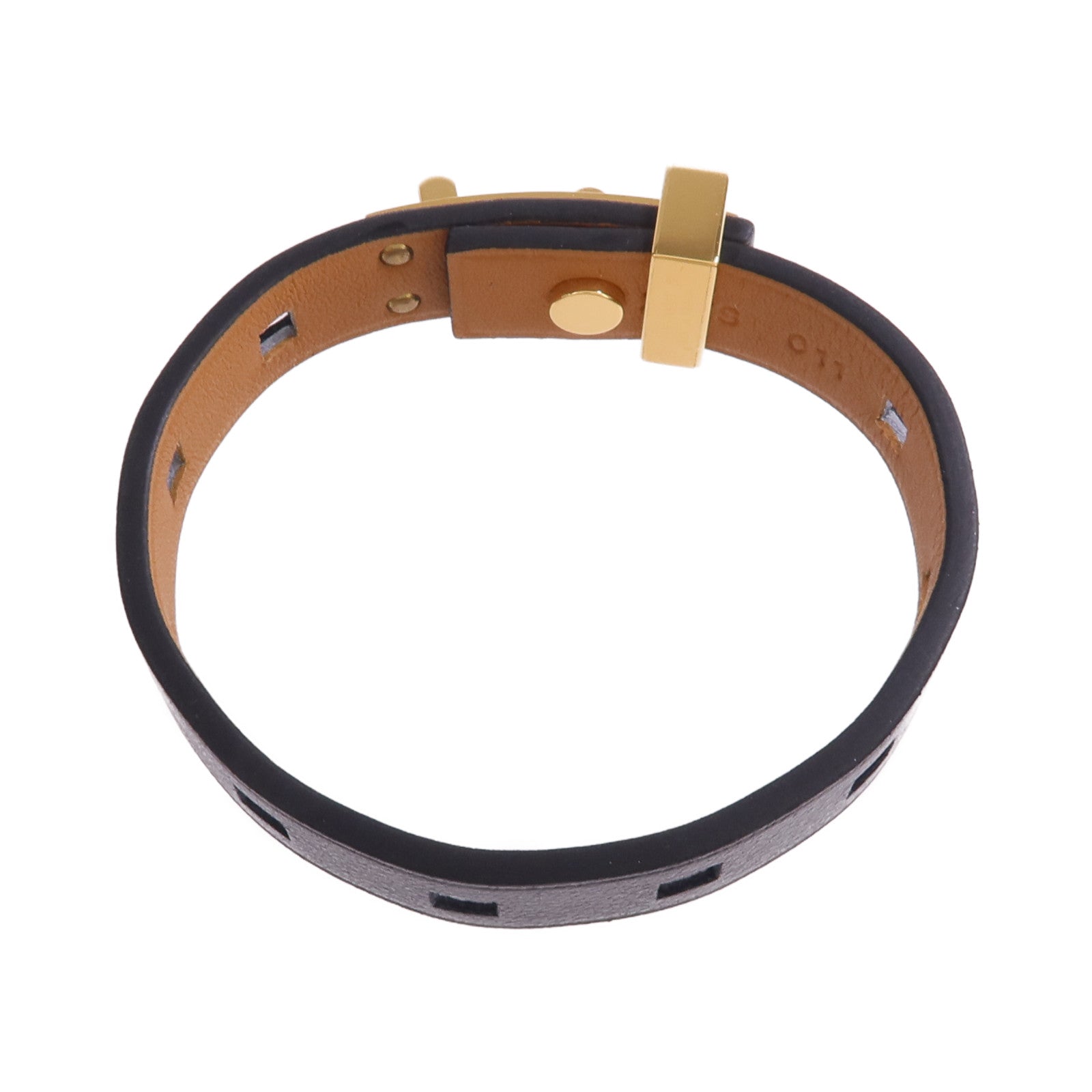 HERMES Evercolor皮革Mini Dog Clous金扣手帶Noir