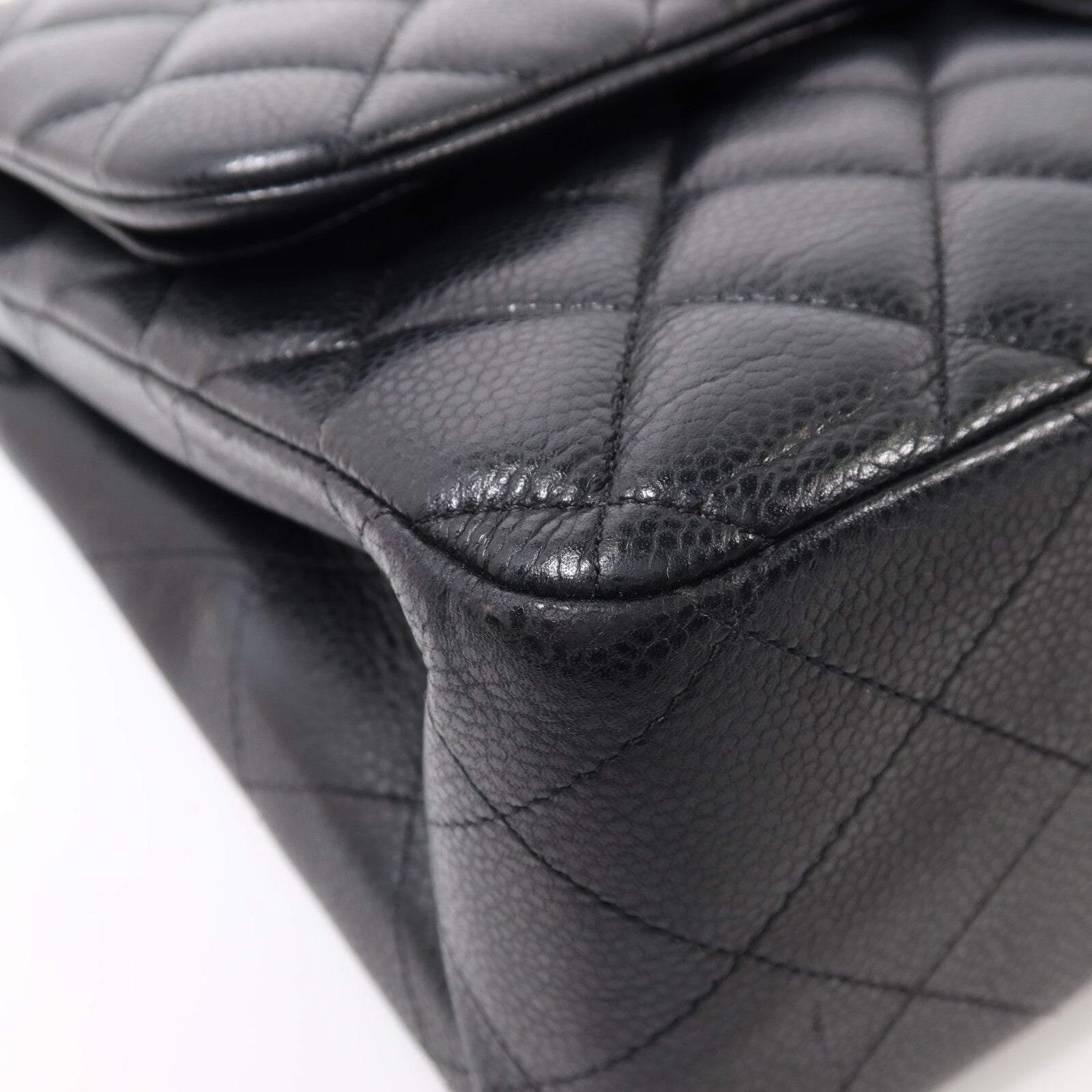 CHANEL 牛皮皮革Large Classic銀扣鏈帶肩背袋