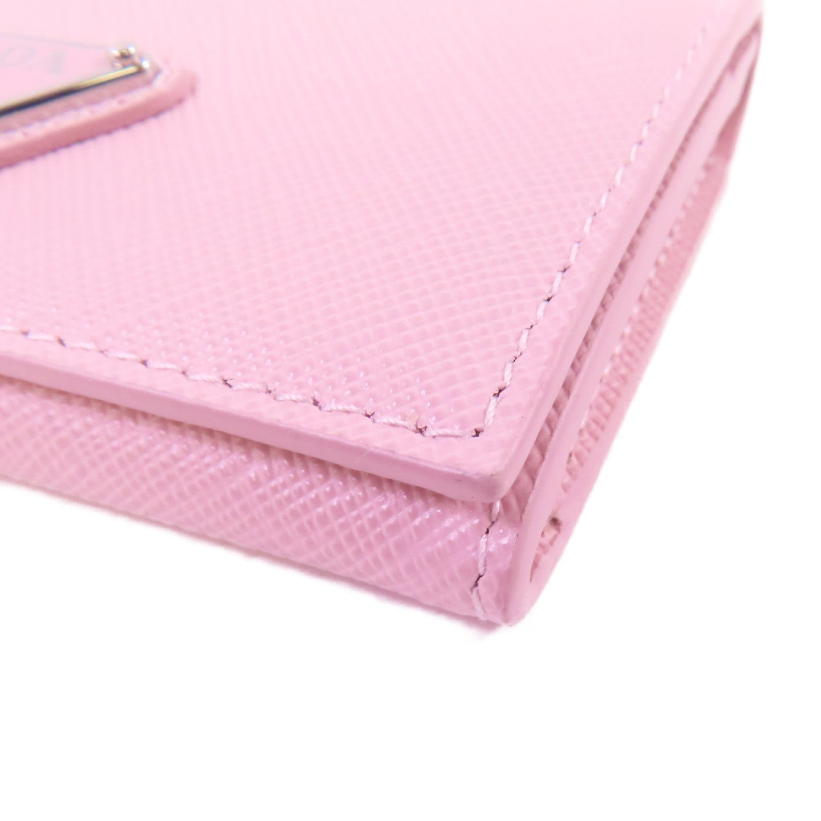 PRADA Saffiano皮革Card Case銀扣卡片套粉紅色