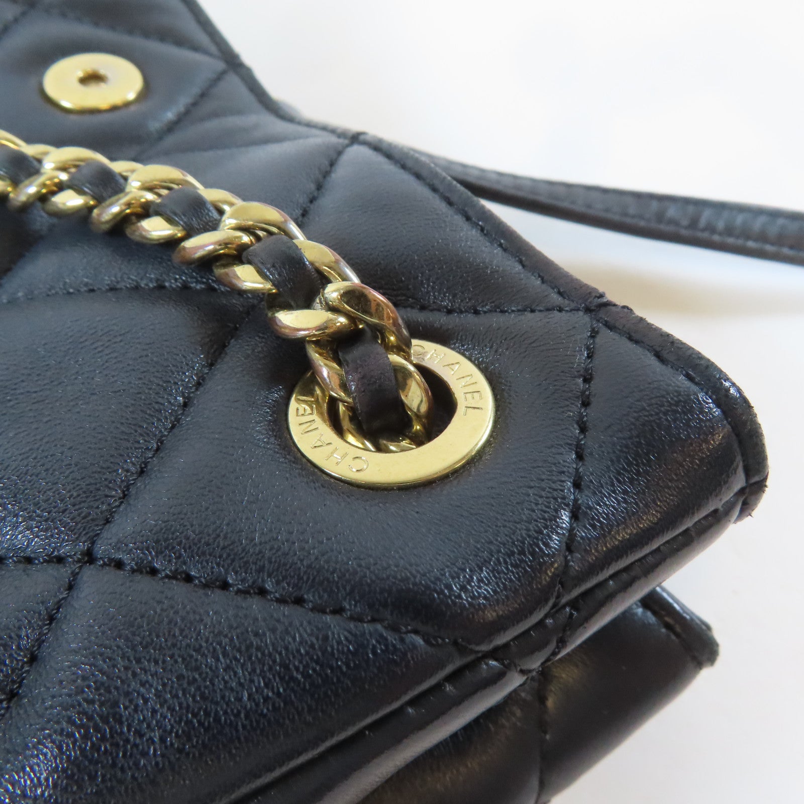 CHANEL 【激減優惠】菱格羊皮皮革Chain Shoulder Bag金扣鏈帶肩背袋深藍色