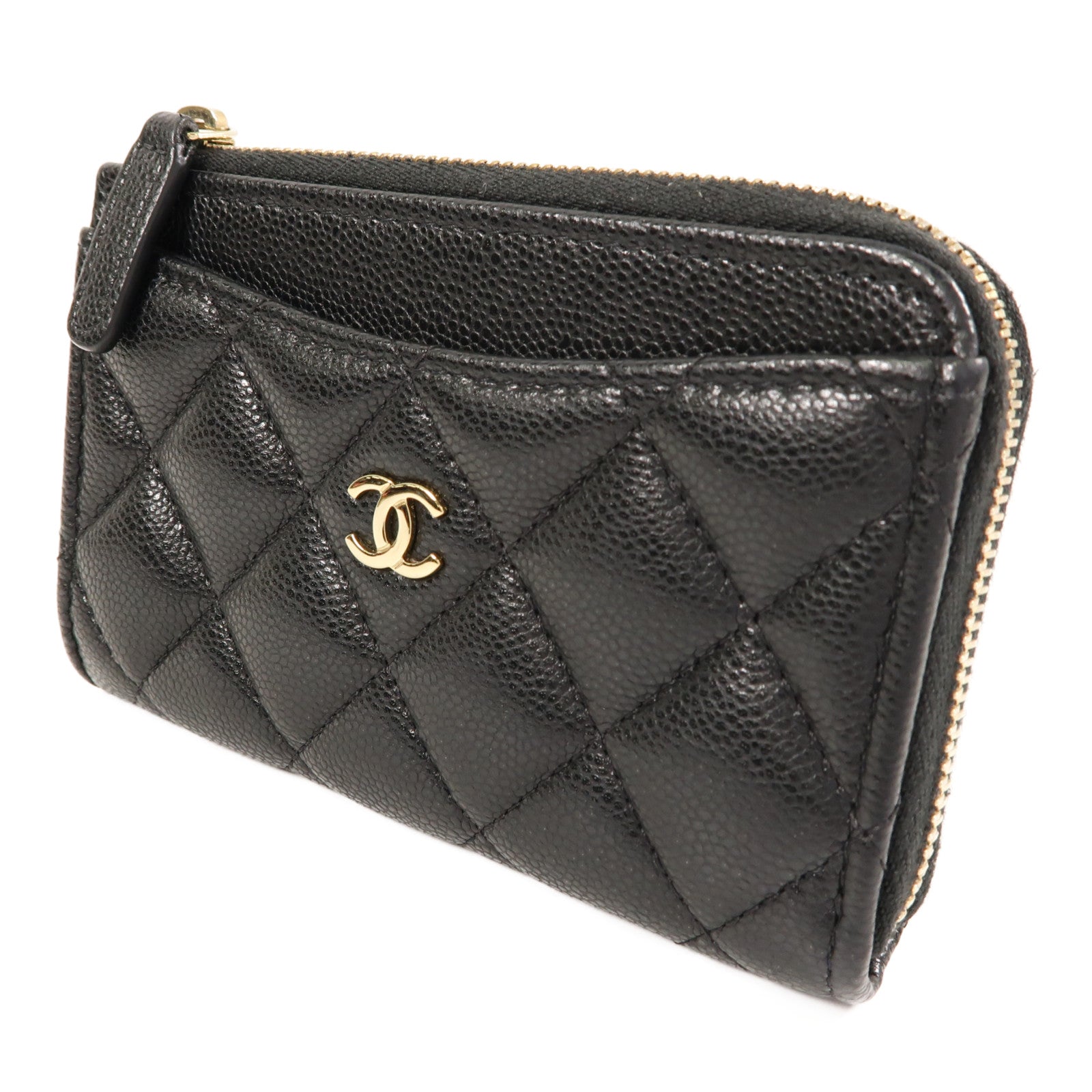 CHANEL 菱格牛皮皮革Card Case金扣卡片套黑色