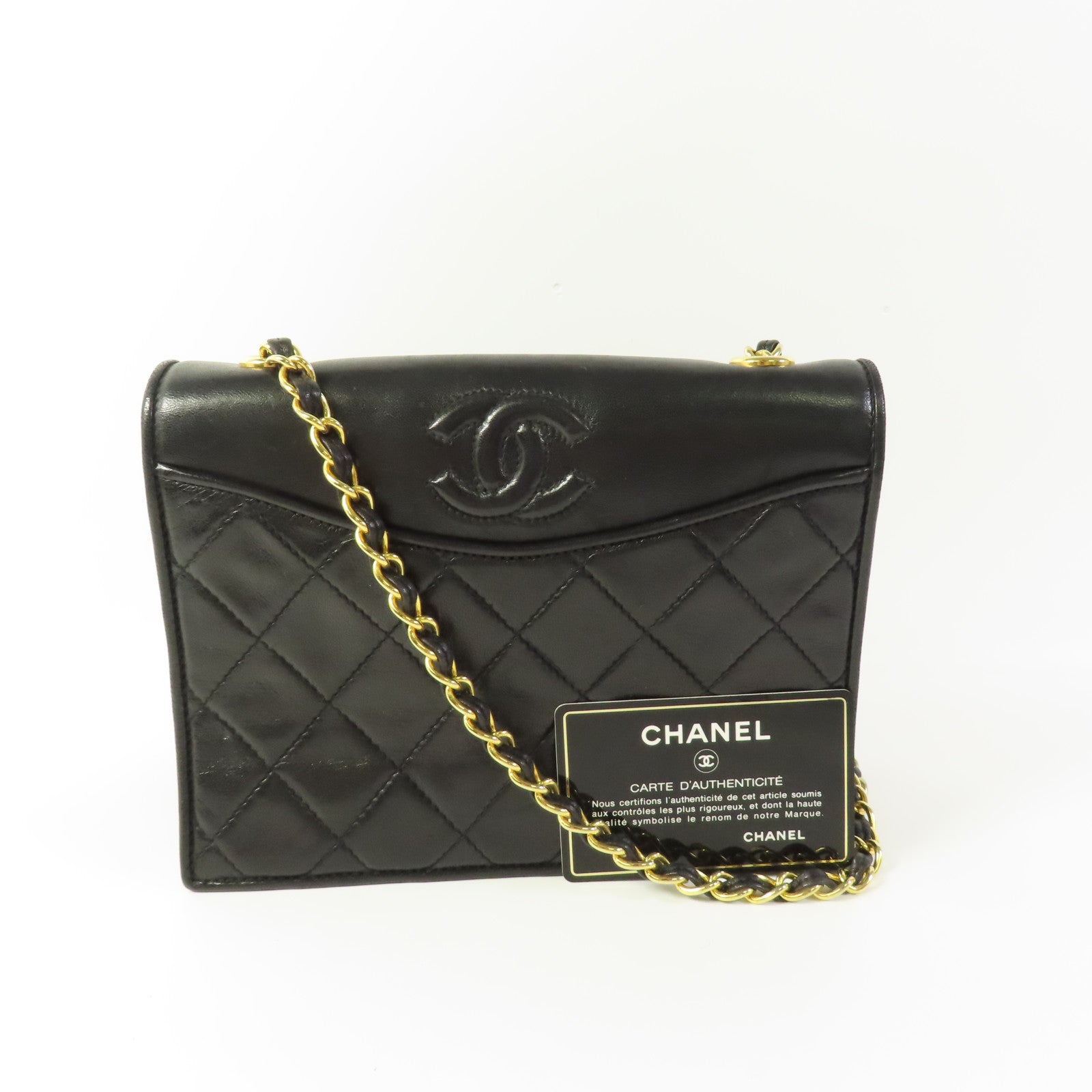 CHANEL 牛皮皮革Vintage Chain Shoulder金扣鏈帶肩背袋