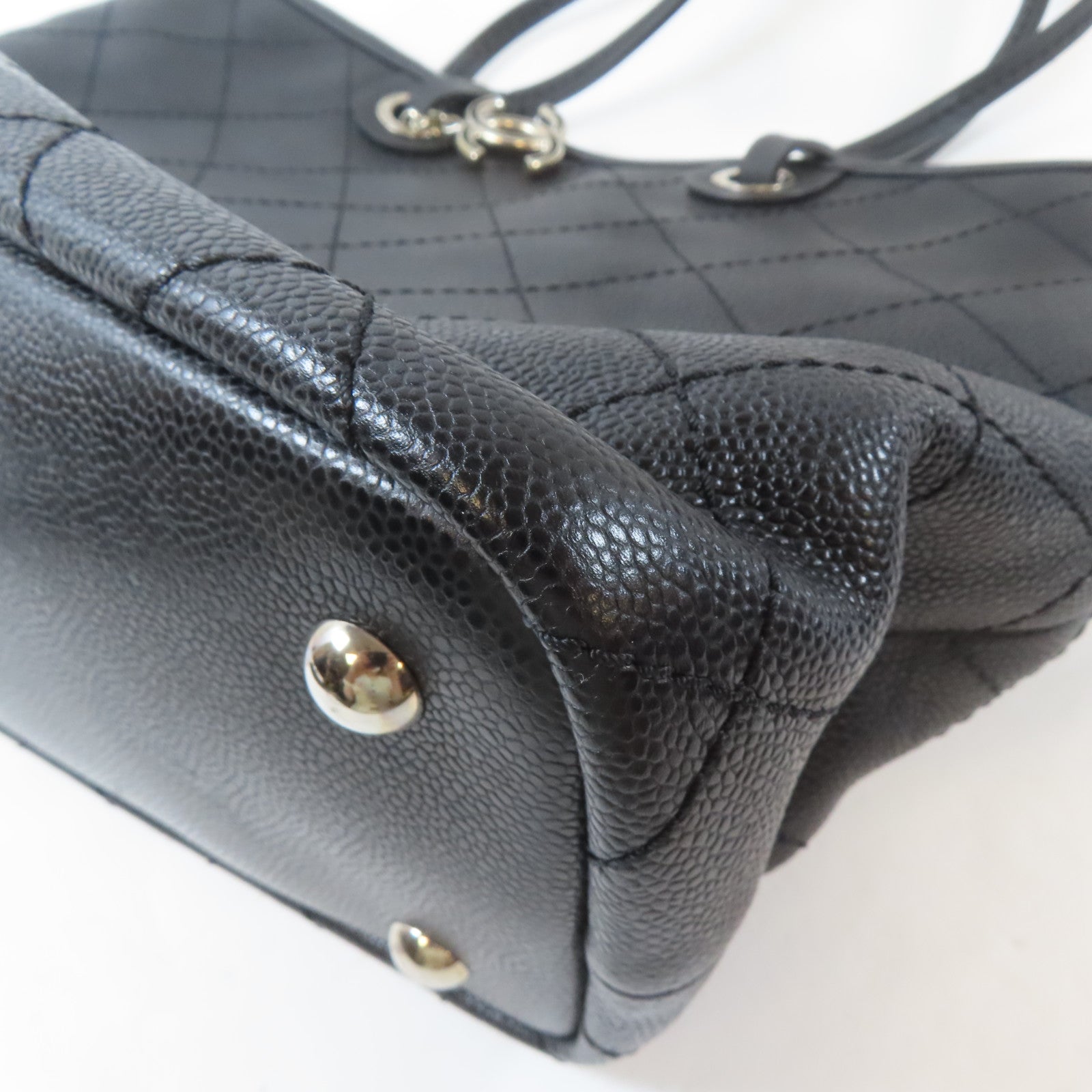 CHANEL 【激減優惠】菱格Caviar皮革Totebag銀扣手挽袋黑色