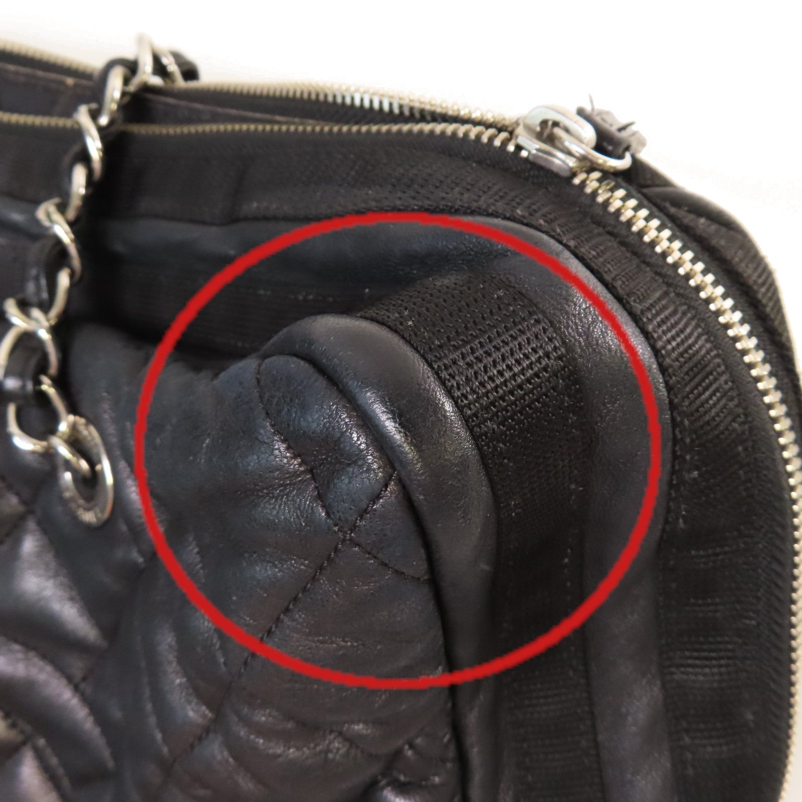 CHANEL 【激減優惠】菱格牛皮皮革Chain Tote Bag銀扣鏈帶肩背袋黑色