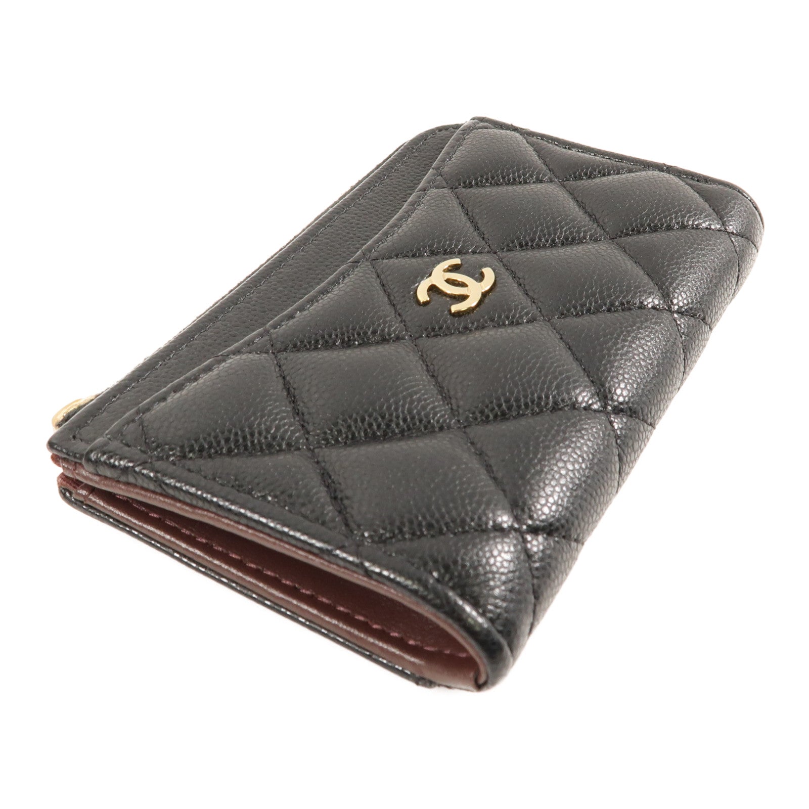 CHANEL 菱格牛皮皮革Card Case金扣卡片套黑色