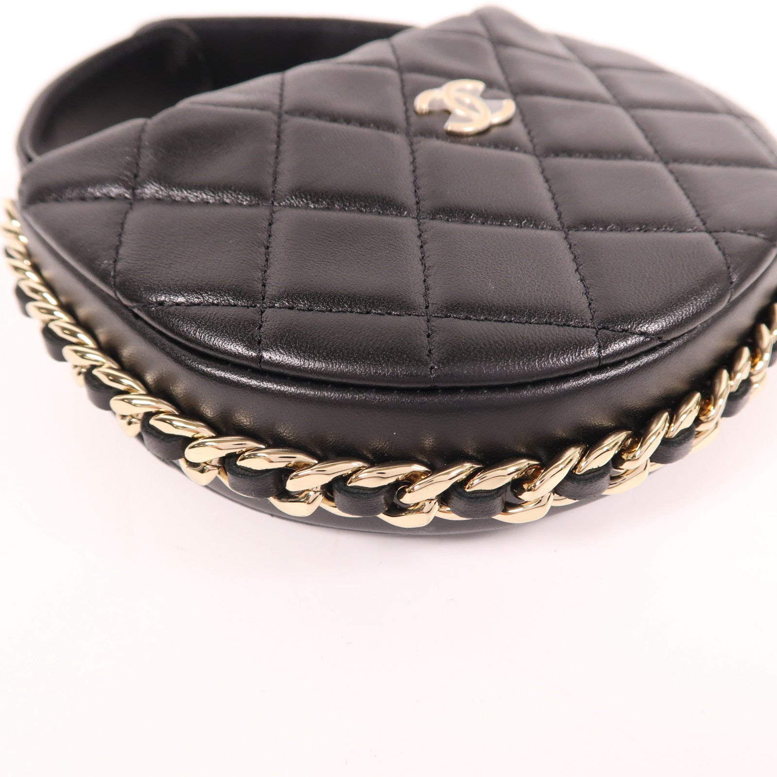 CHANEL 羊皮皮革Mini Bag Pouch銀扣手拿包黑色