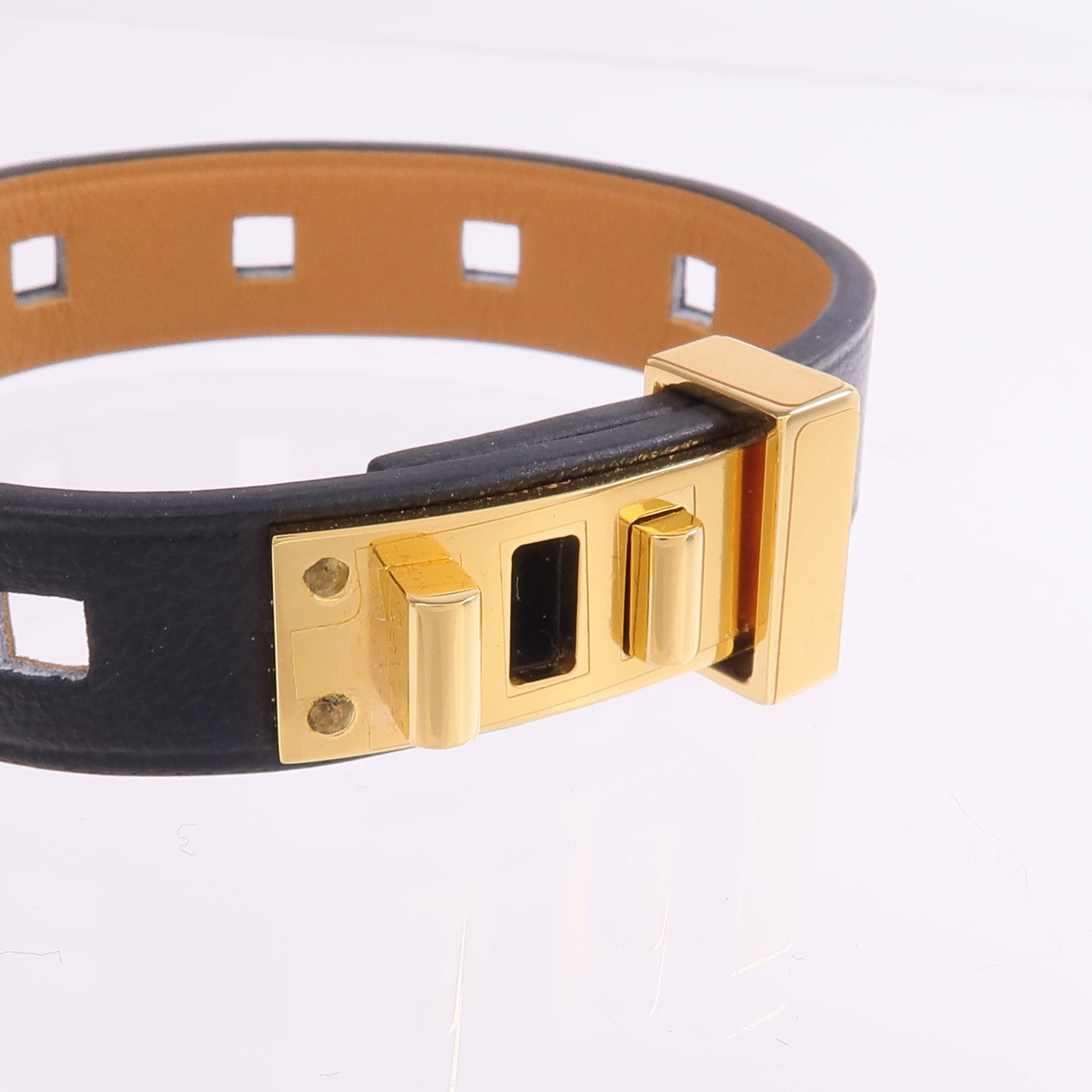 HERMES Evercolor皮革Mini Dog Clous金扣手帶Noir