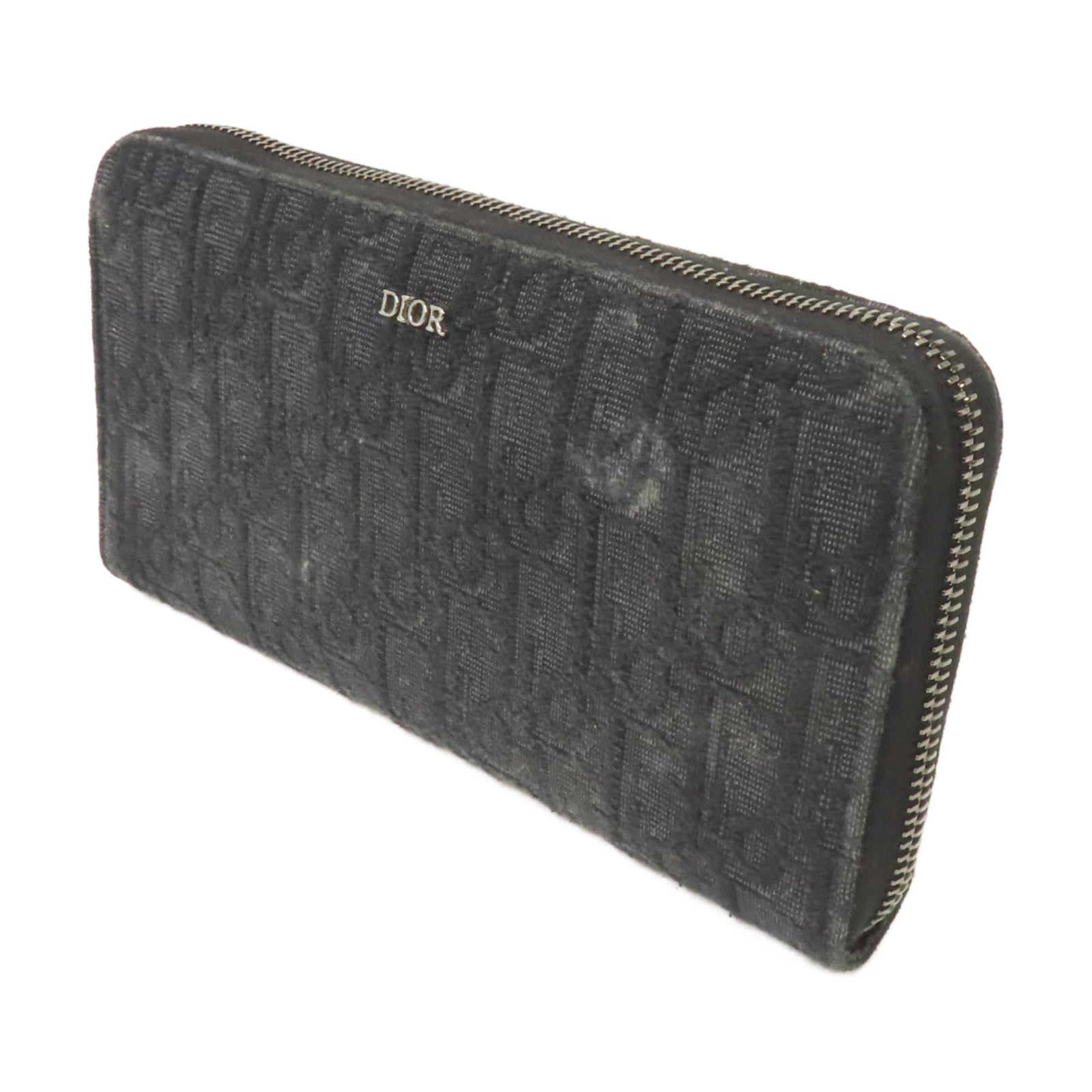 Dior 帆布Zipper Wallet銀扣長錢包黑色