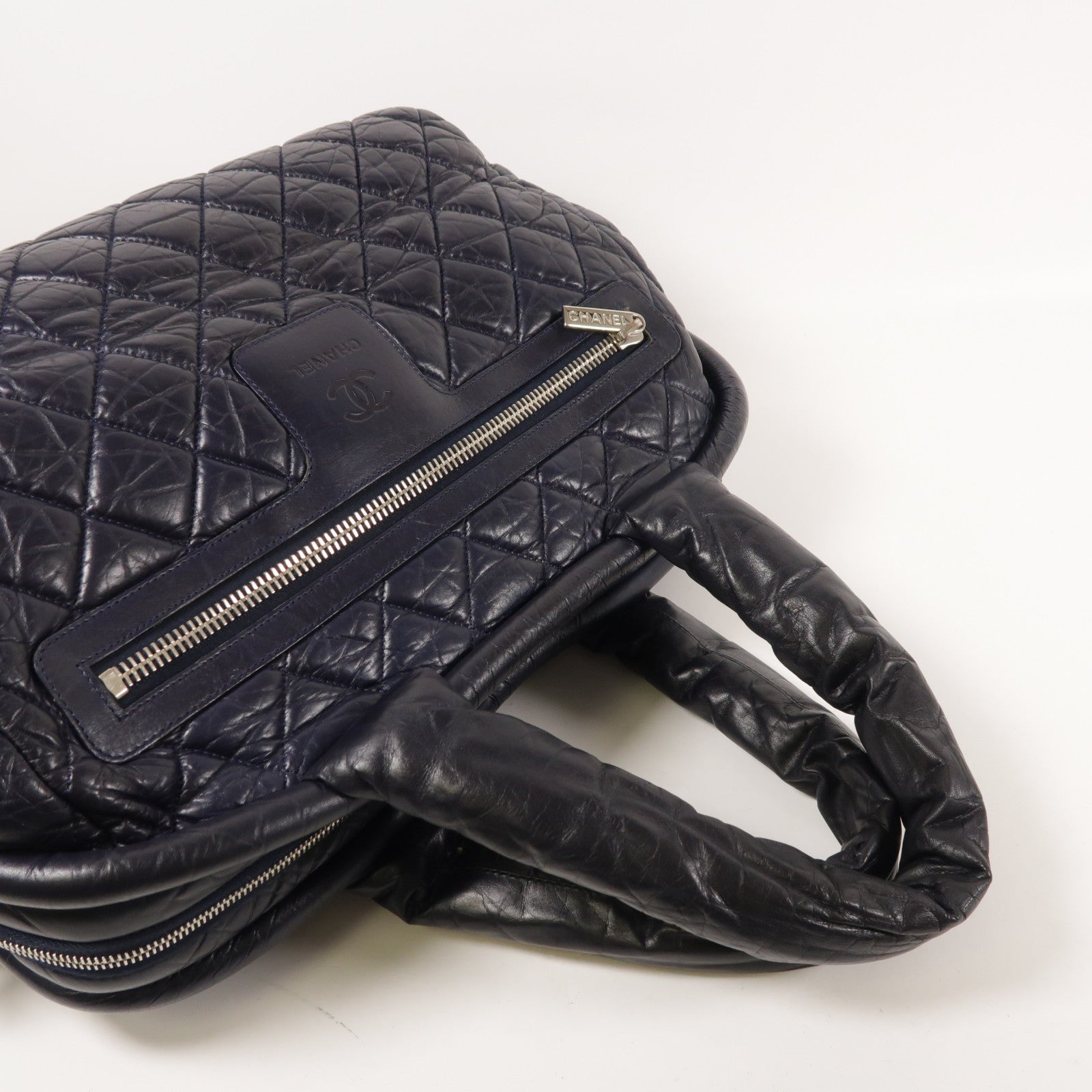 CHANEL CC SHW CoCo CoCoon Hand Bag Calfskin Leather Blue
