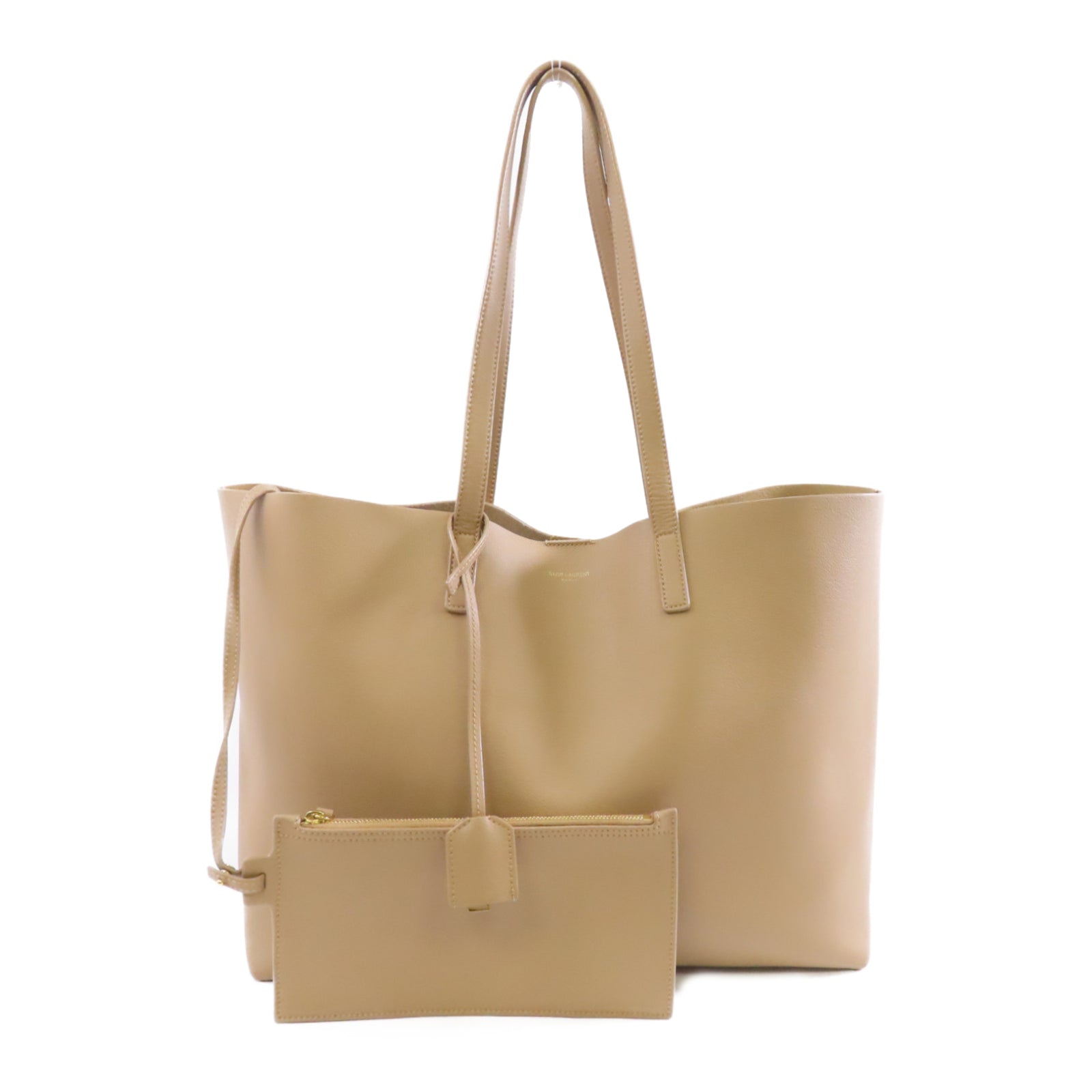 YVES SAINT LAURENT 牛皮皮革Shoulder Tote金扣手挽袋米色