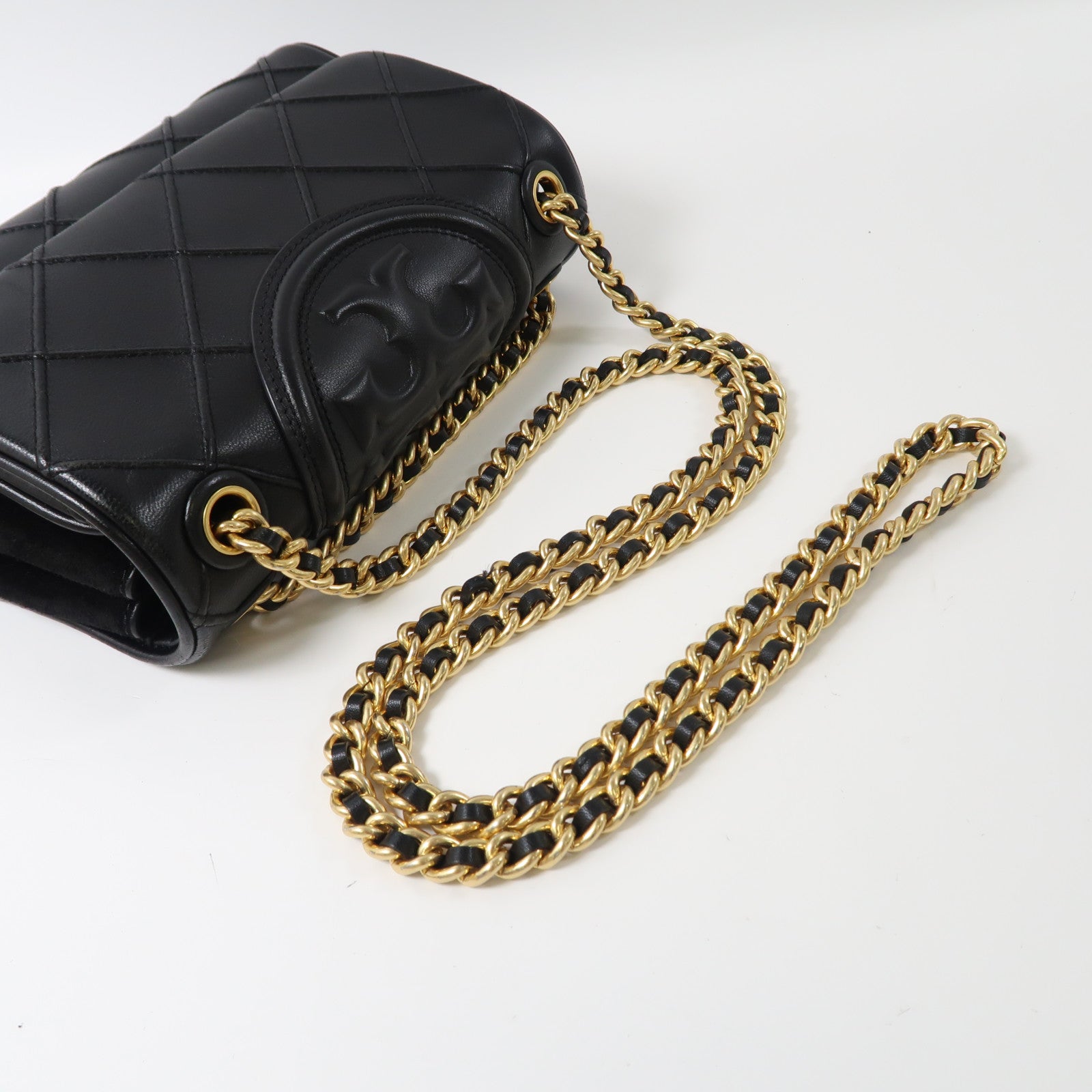 Tory Burch 牛皮皮革Small Fleming Soft Convertible Shoulder金扣鏈帶肩背袋黑色