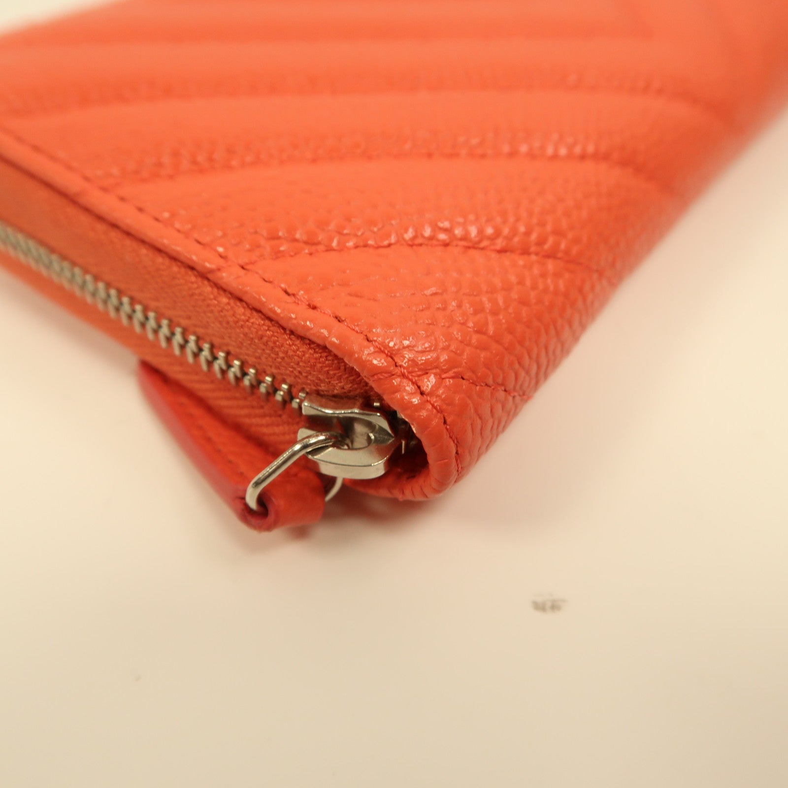 CHANEL 牛皮皮革Long Wallet銀扣長錢包橙色